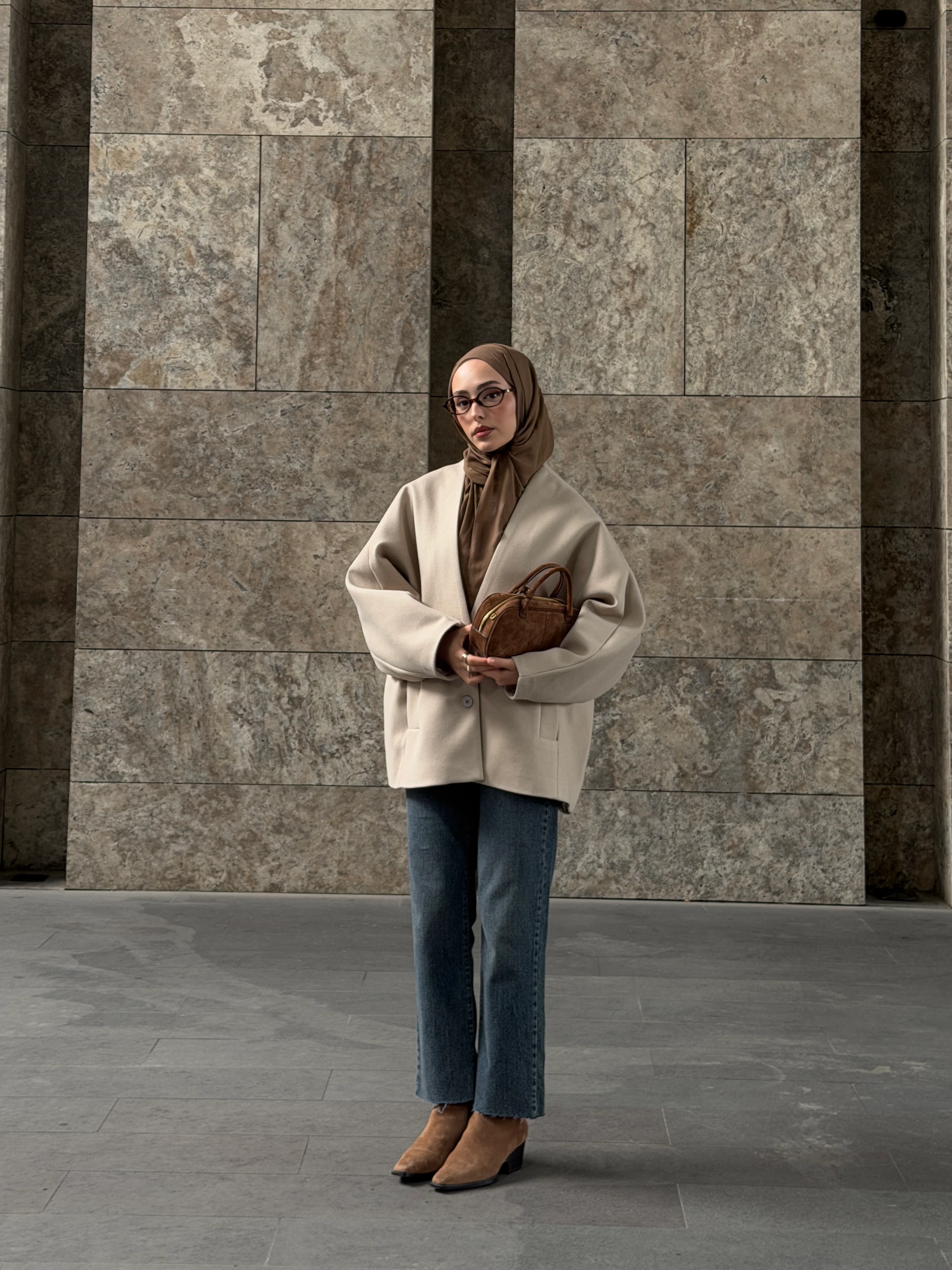 Soft Oversize Kaşe Kaban Taş