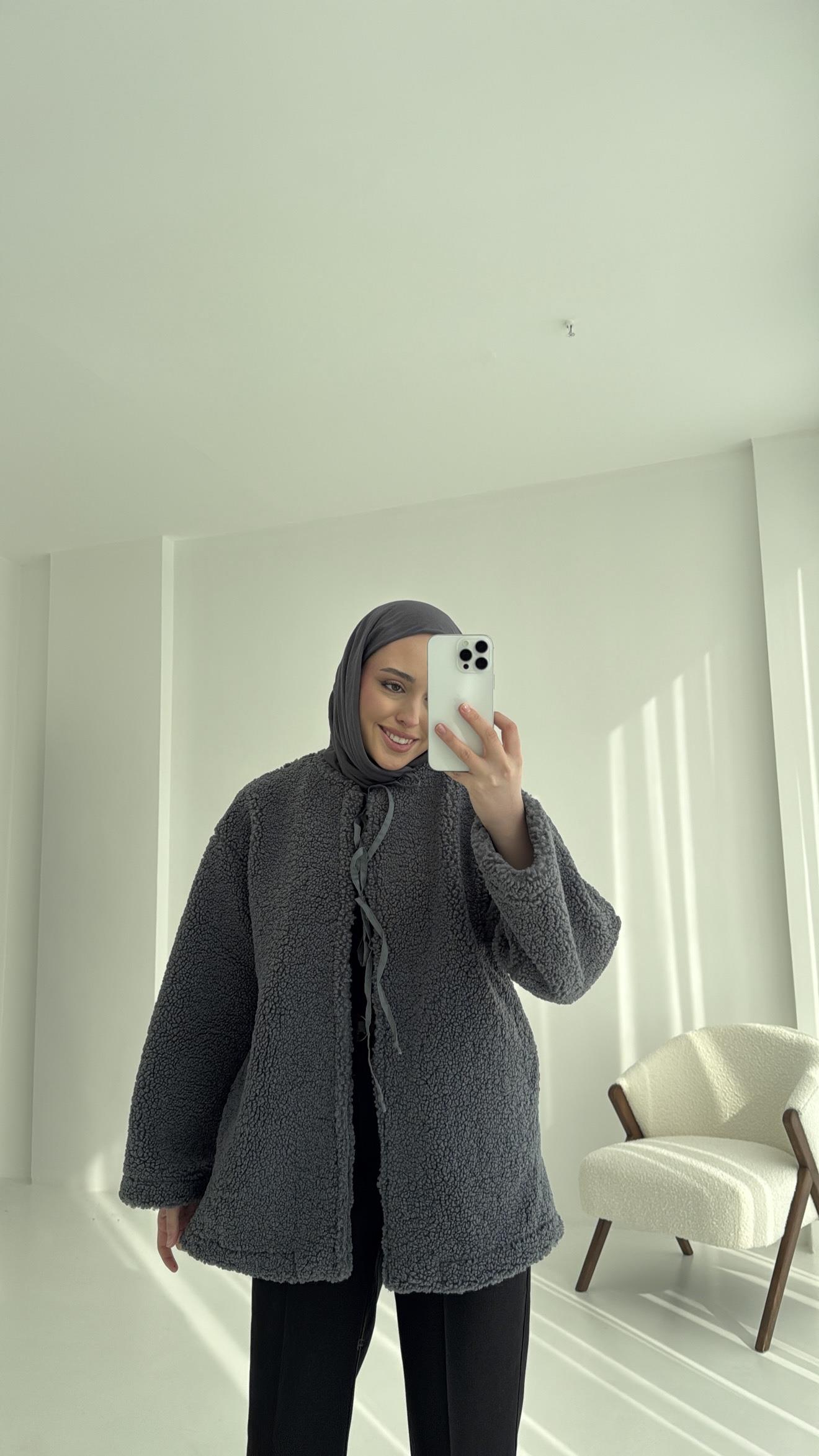 Teddy Bağlamalı Ceket Antrasit