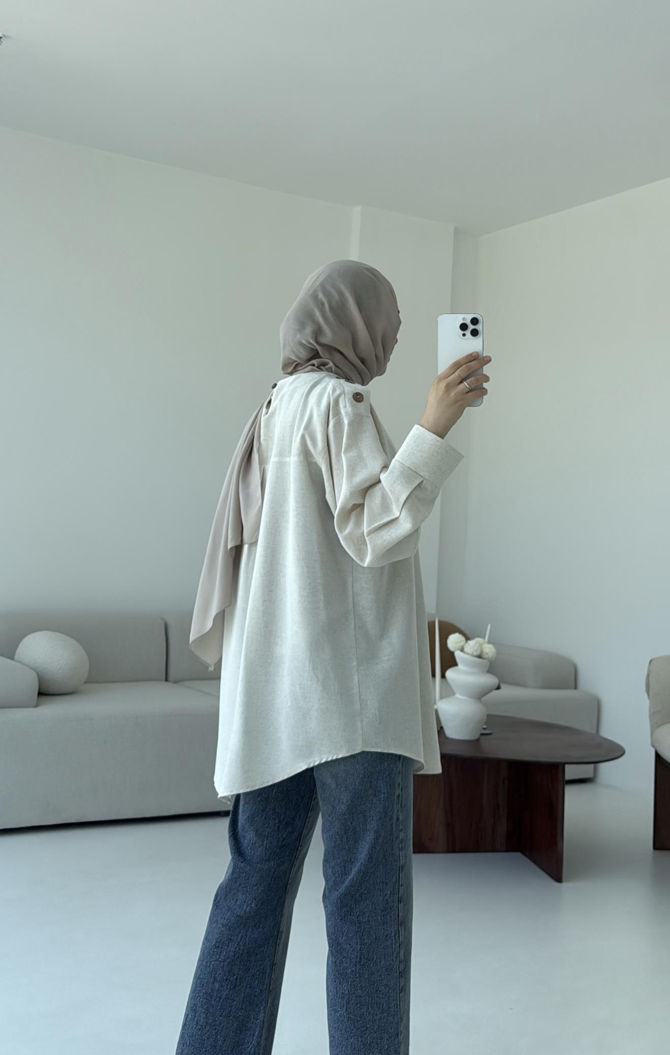 Bağlamalı Keten Bluz Natural