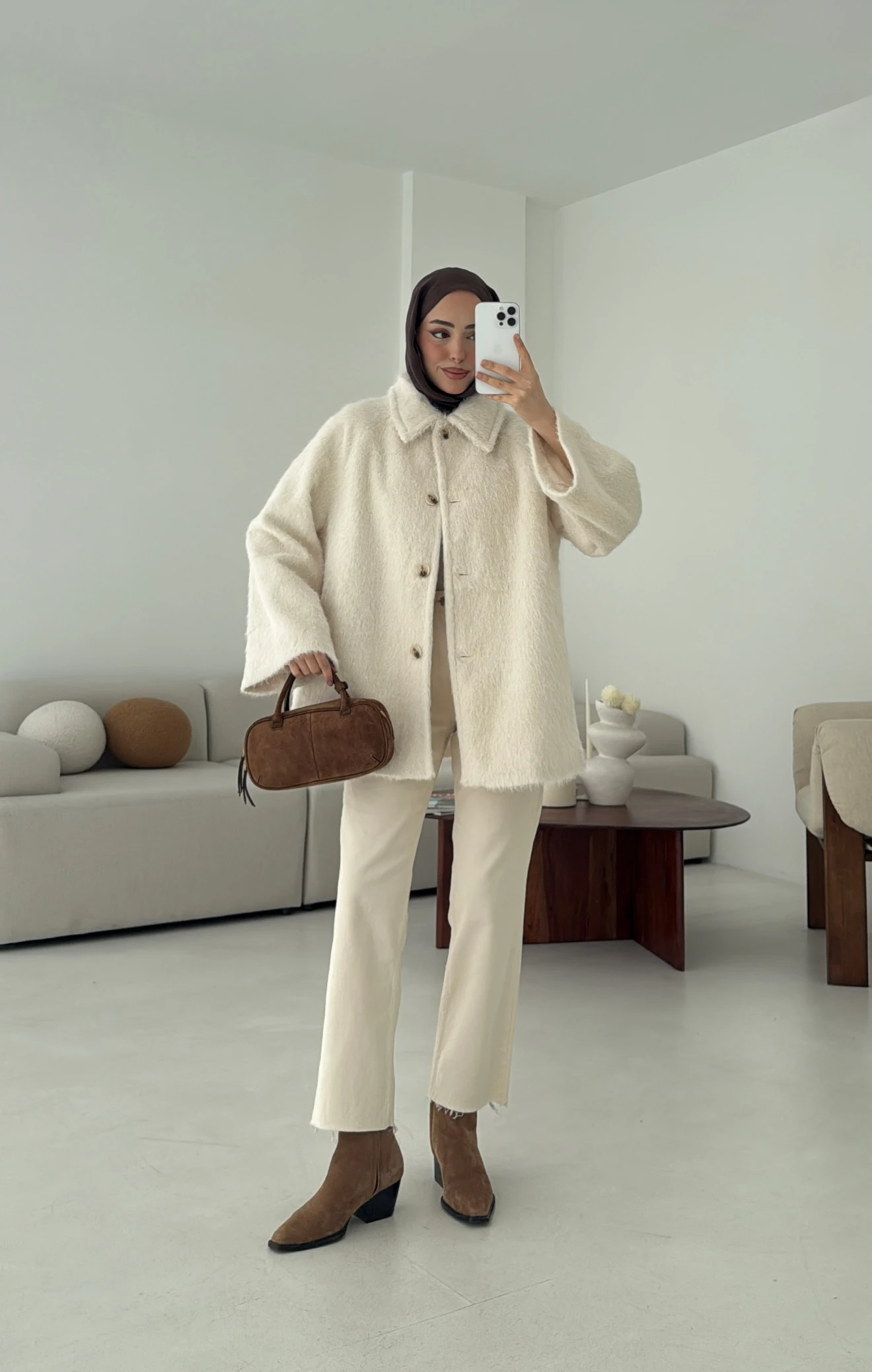 Mohair Reglan Kol Kaban Krem