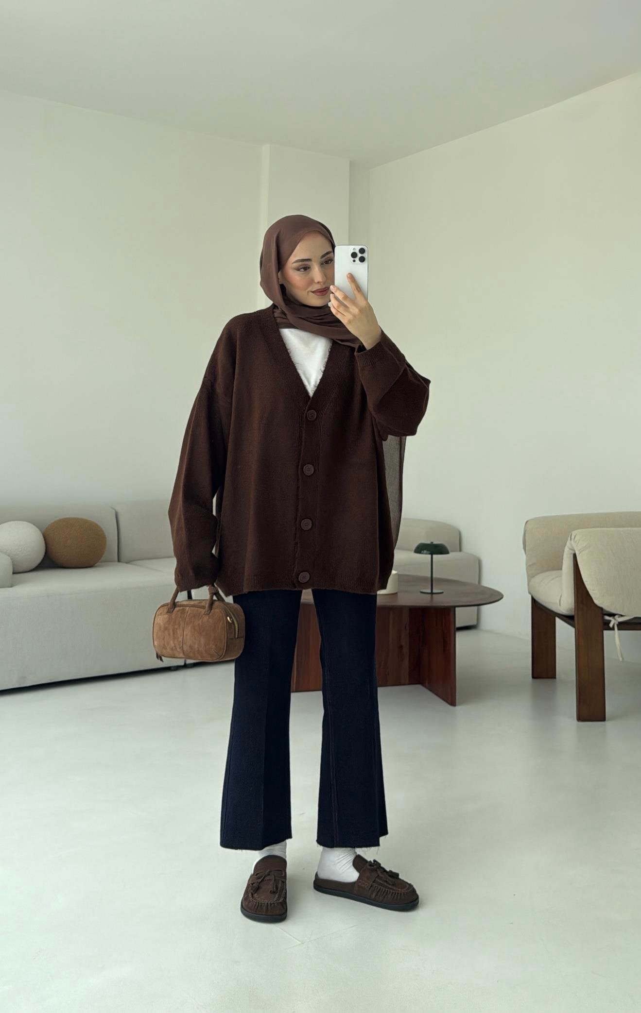 Oversize Yünlü Kazak Kahve