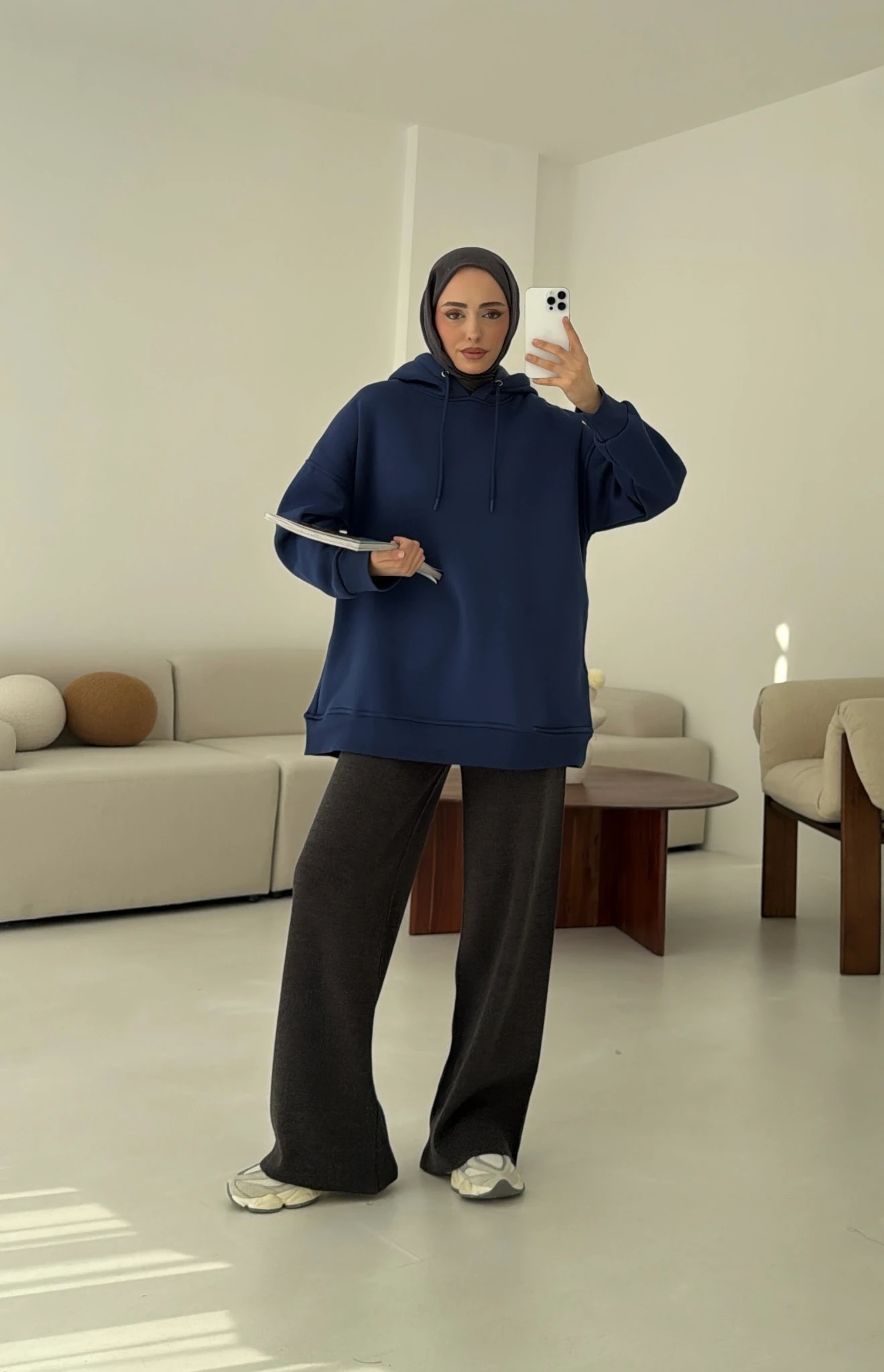 Gizli Cep Şardonlu Sweatshirt Mavi