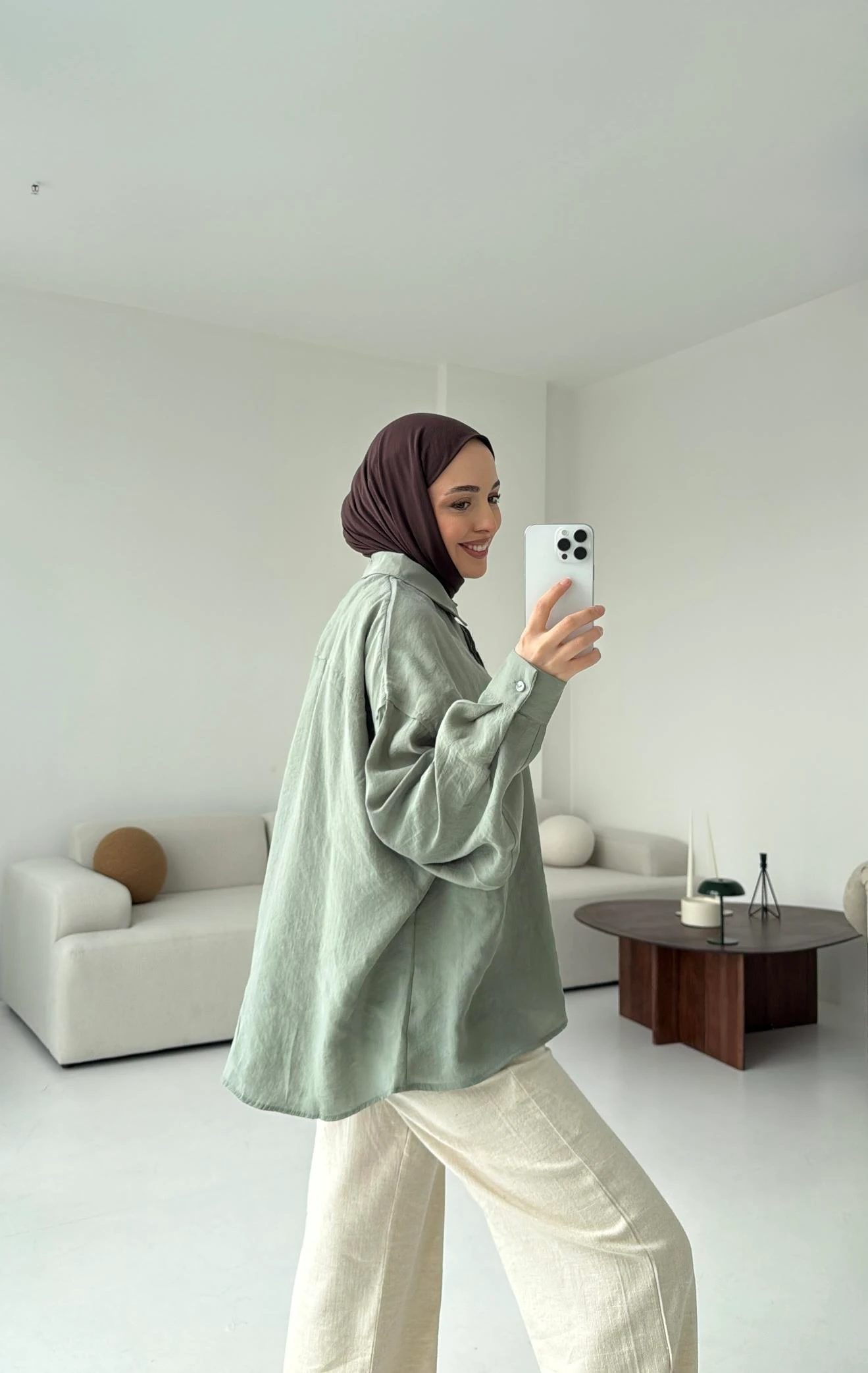 Tencel Pis Dikiş Oversize Çağla Yeşili Gömlek