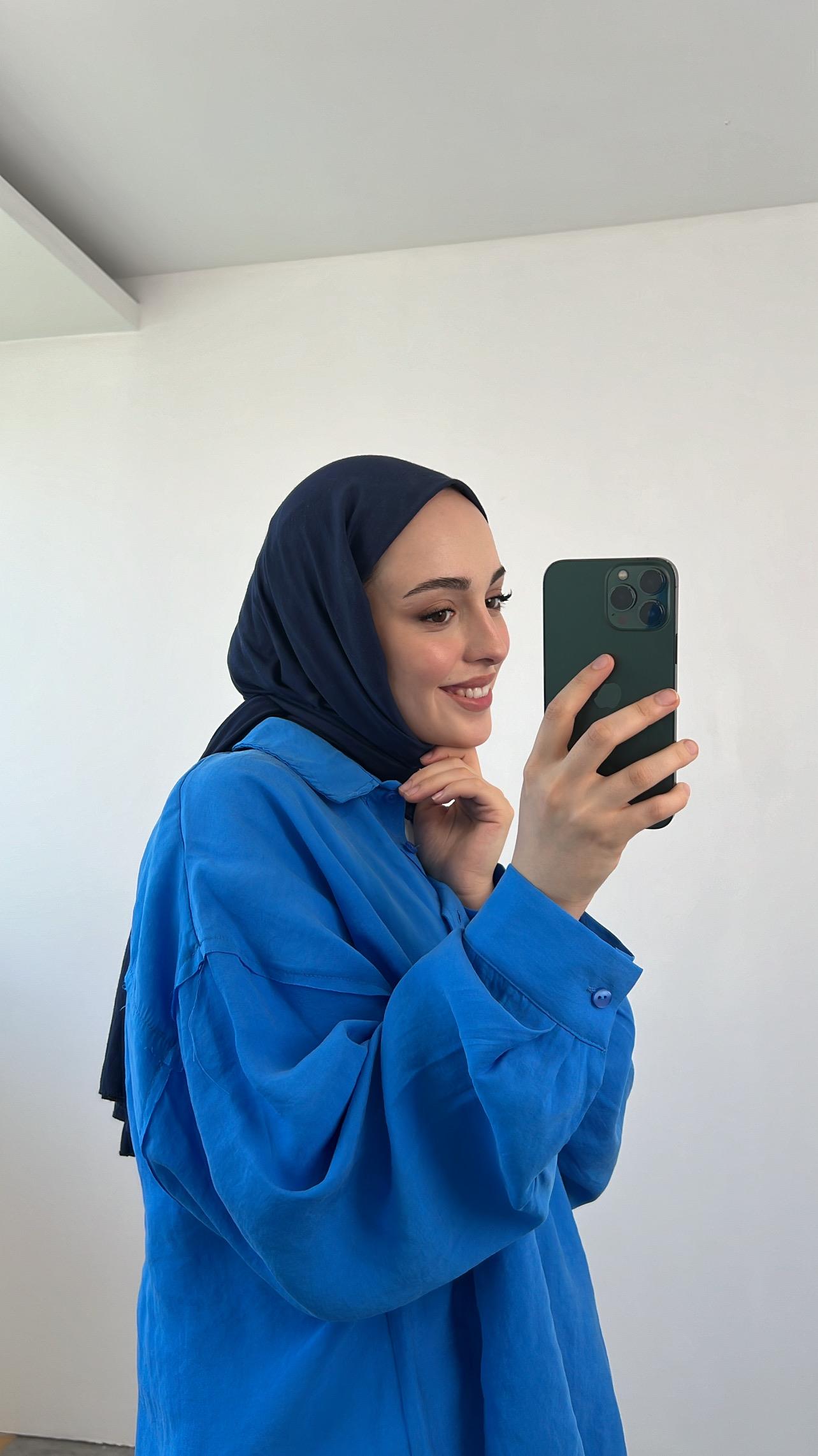 Tencel Pis Dikiş Oversize Saks Mavi  Gömlek