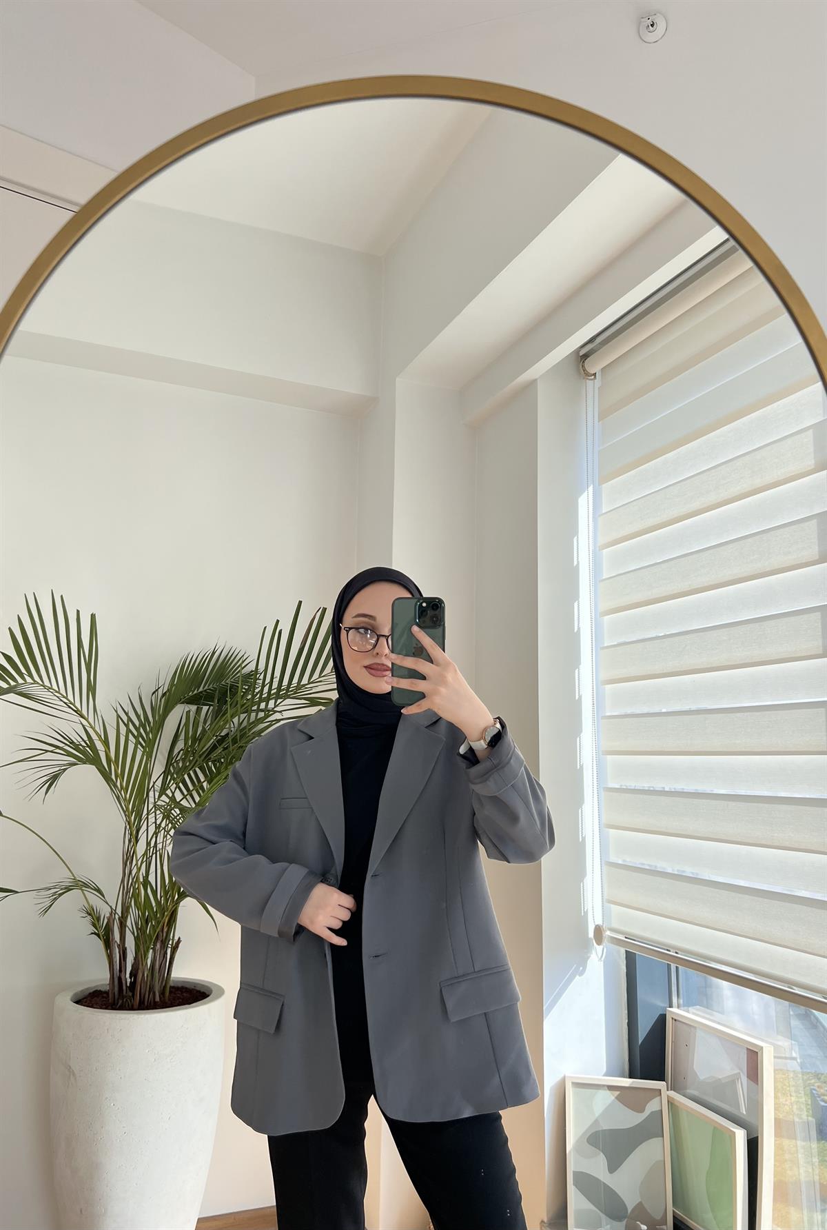 Oversize Kesim Blazer Ceket Antrasit