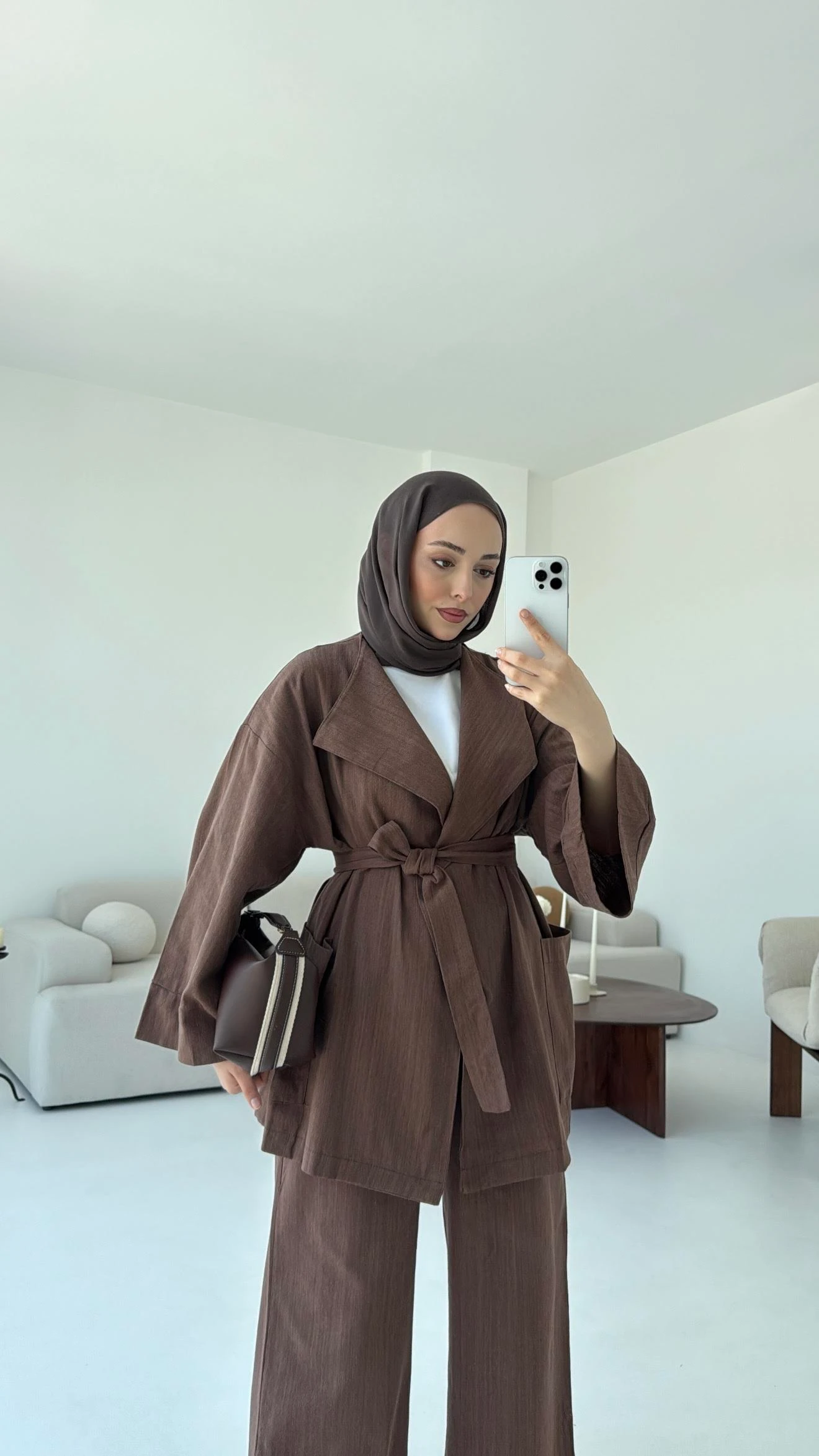 Keten Ceketli Takım Kahve