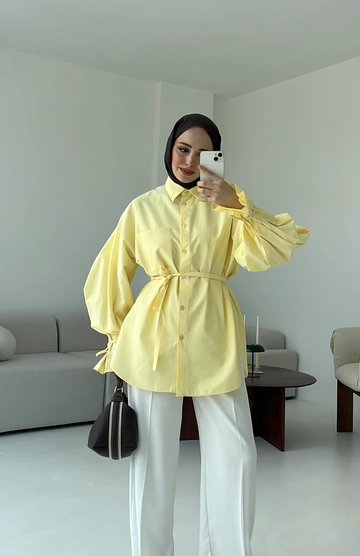 Kol Detay Tasarım Gömlek Sarı