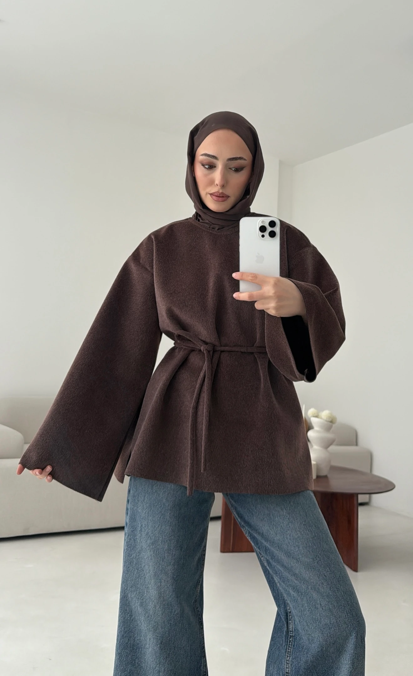 Tok Kumaş Bluz Kahve