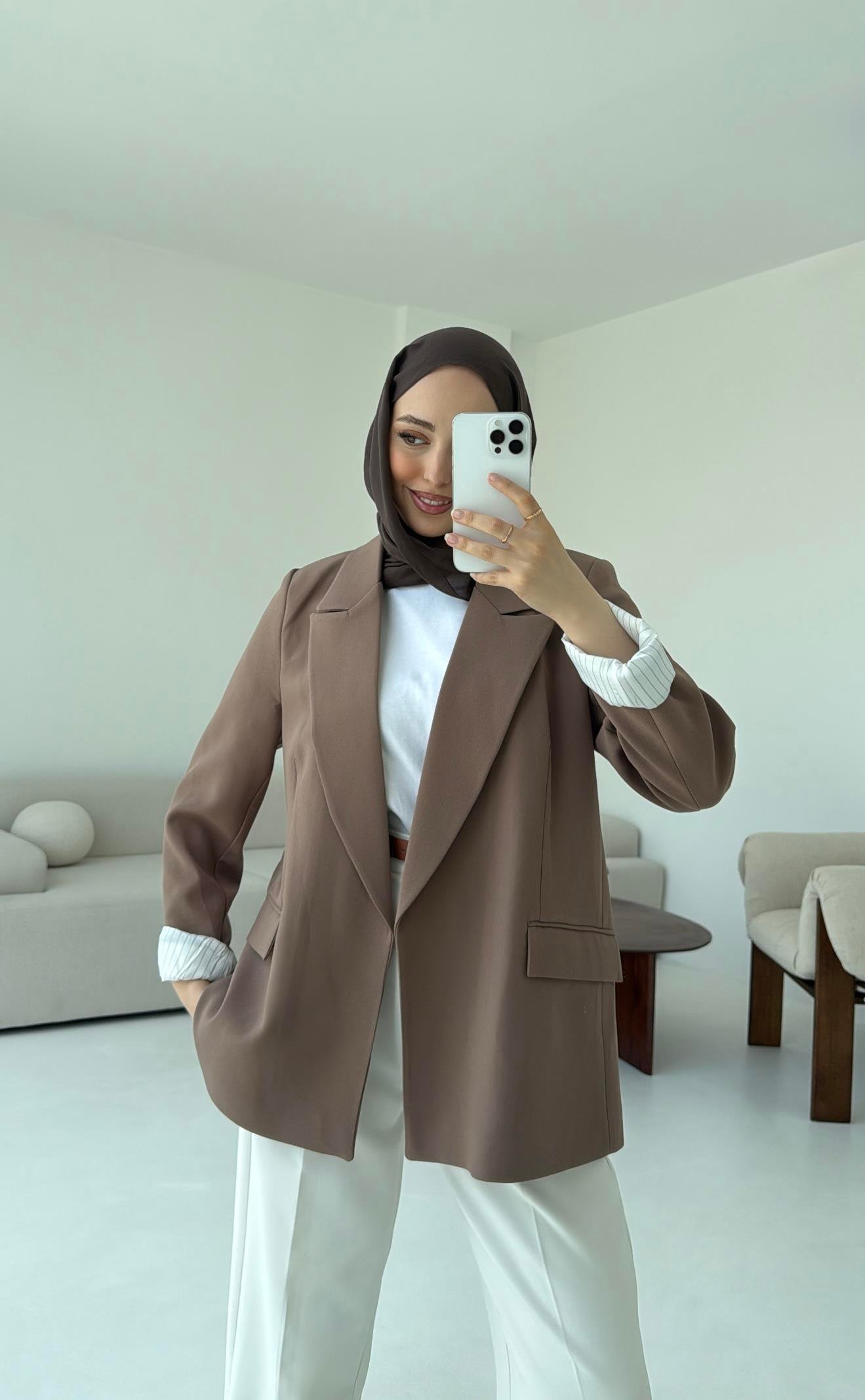 Kolu Katlamalı Blazer Kahve