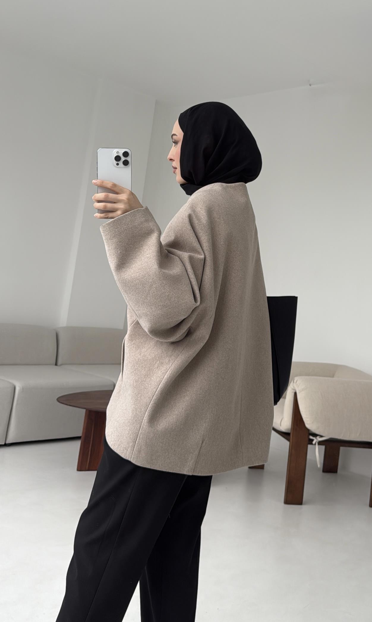 Soft Oversize Kaşe Kaban Bej
