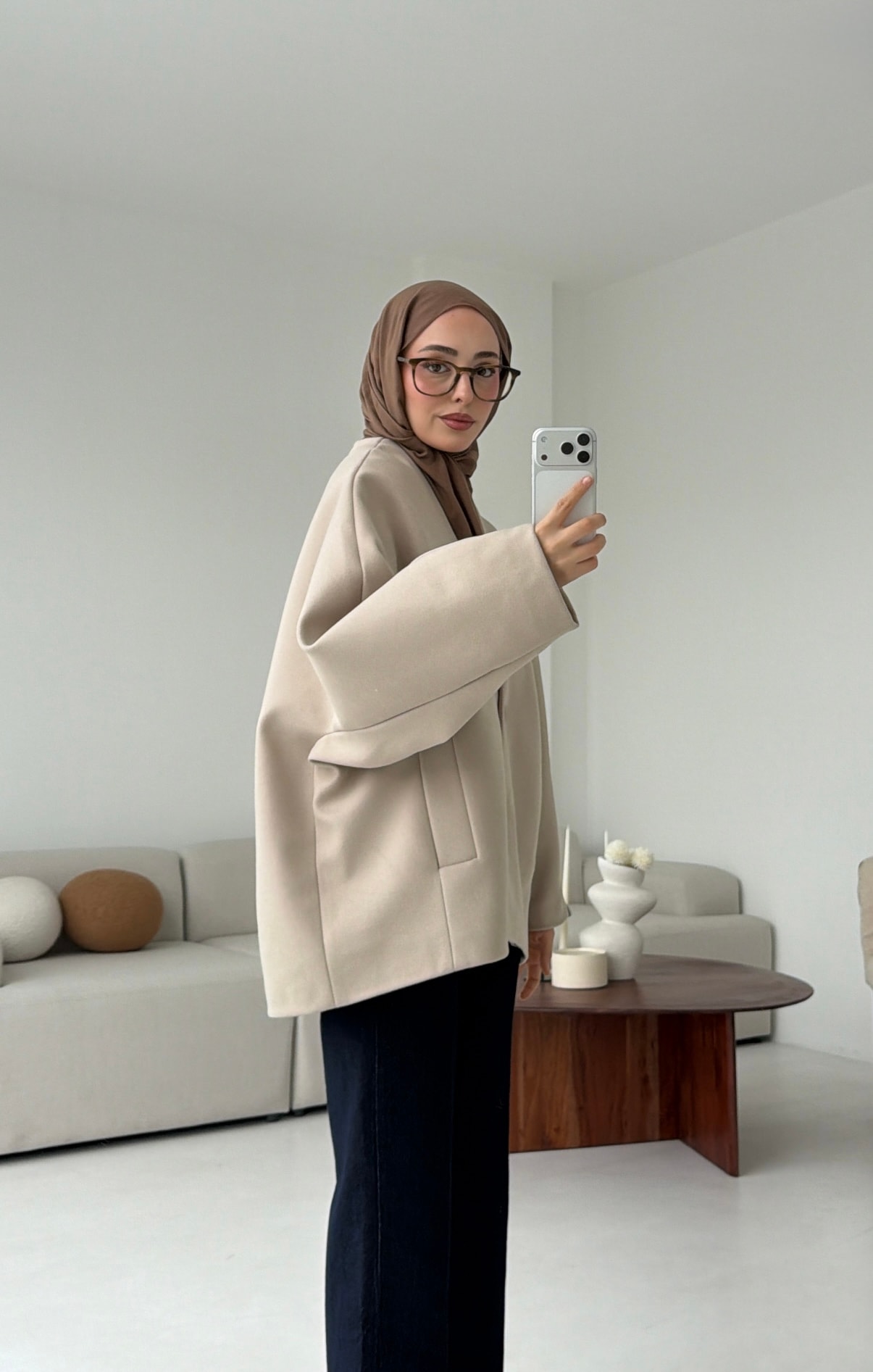 Soft Oversize Kaşe Kaban Taş