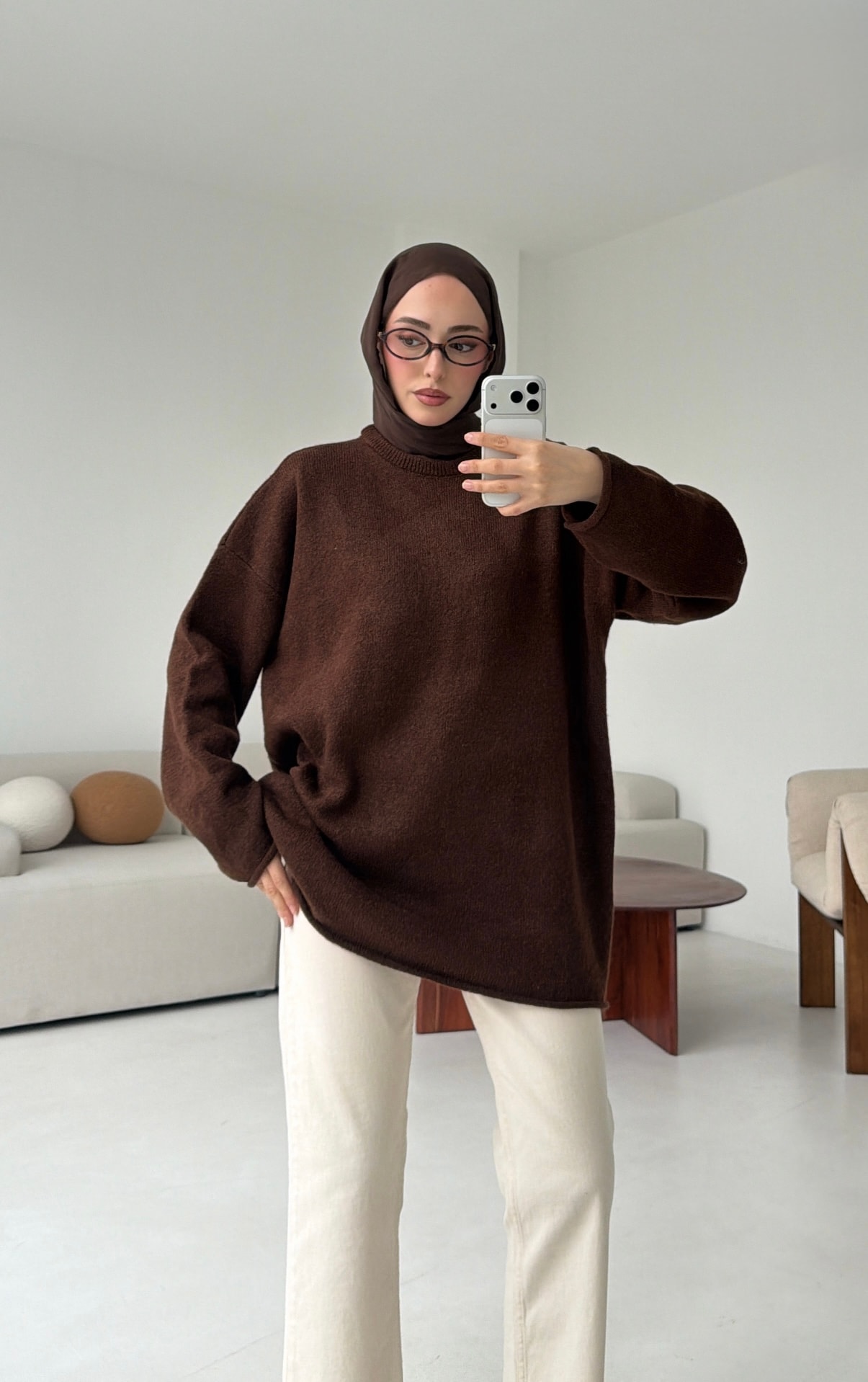 Dikişsiz Triko Kazak Kahve