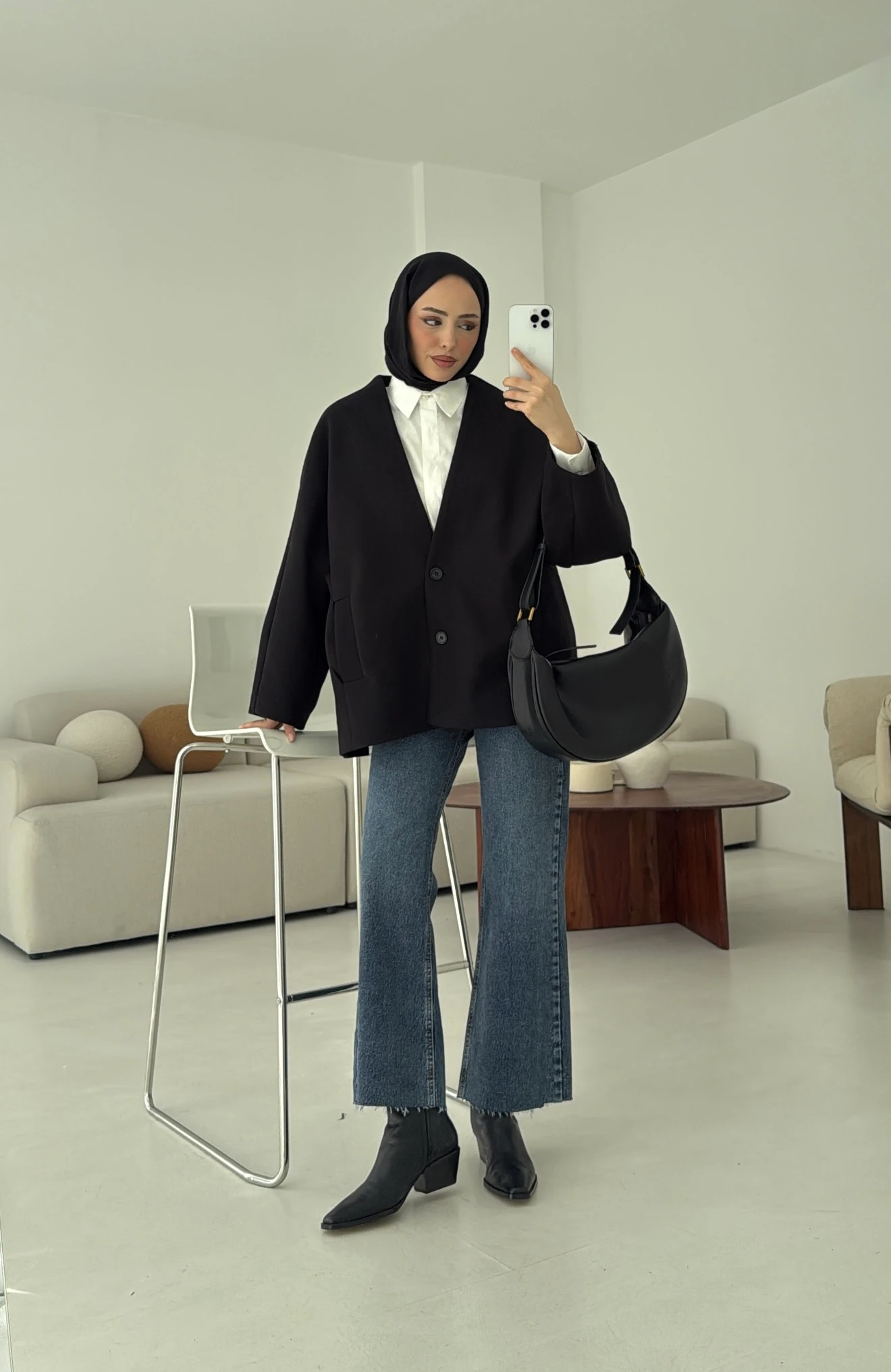 Soft Oversize Kaşe Kaban Siyah