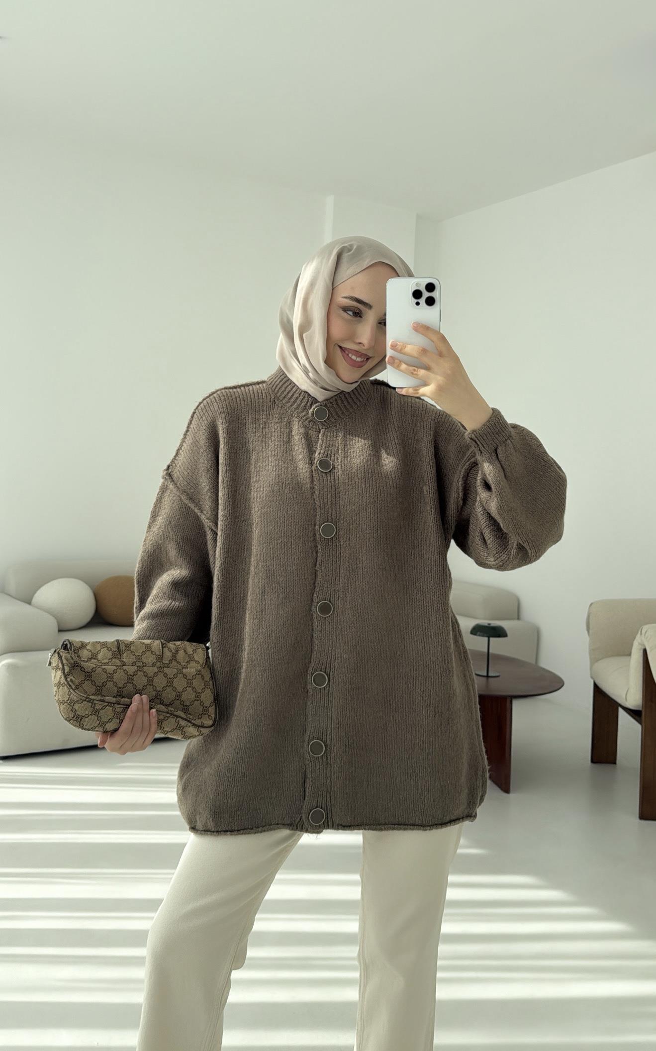 Düğmeli Triko Hırka Vizon