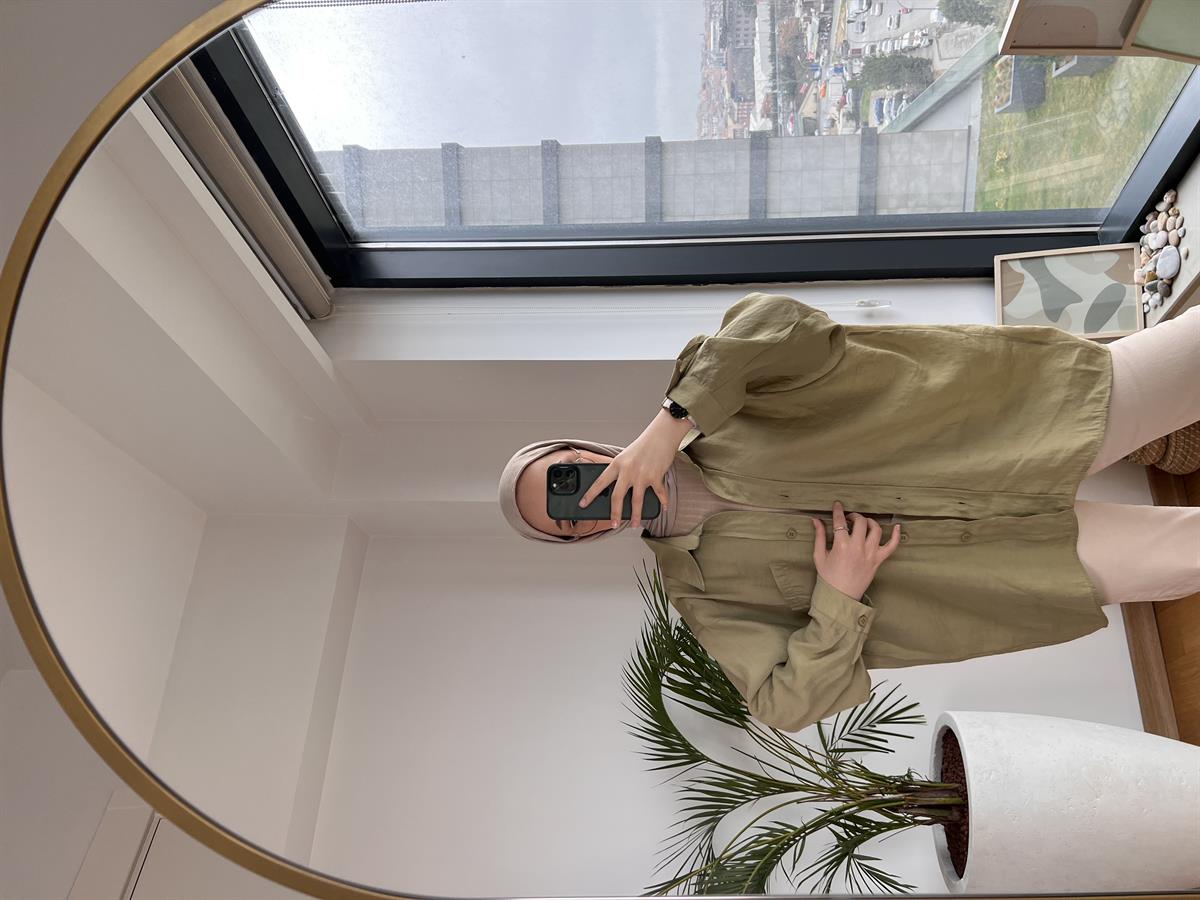 Oversize Pamuk Saten Gömlek Çağla Yeşili