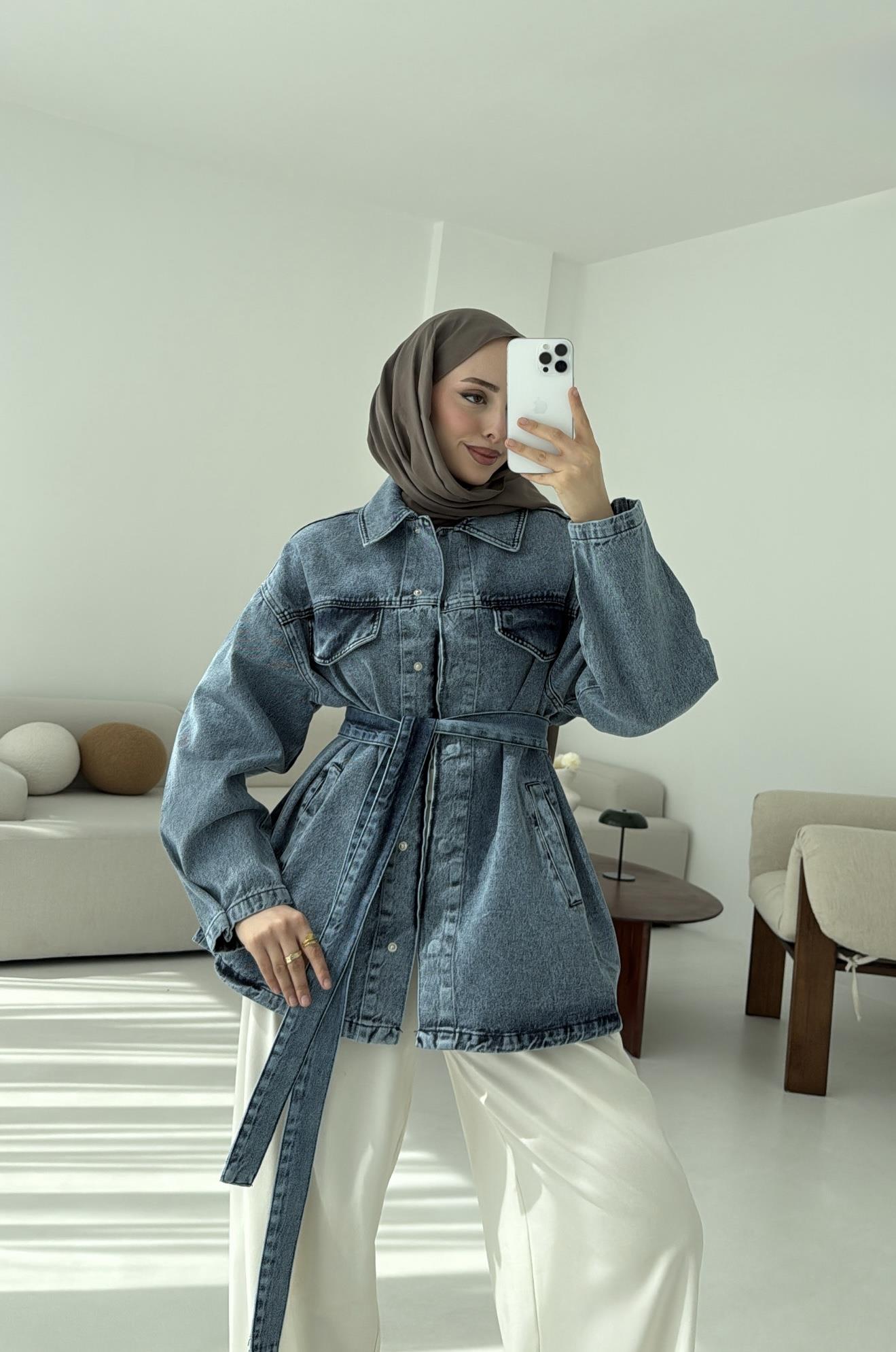 Bağlamalı Denim Ceket