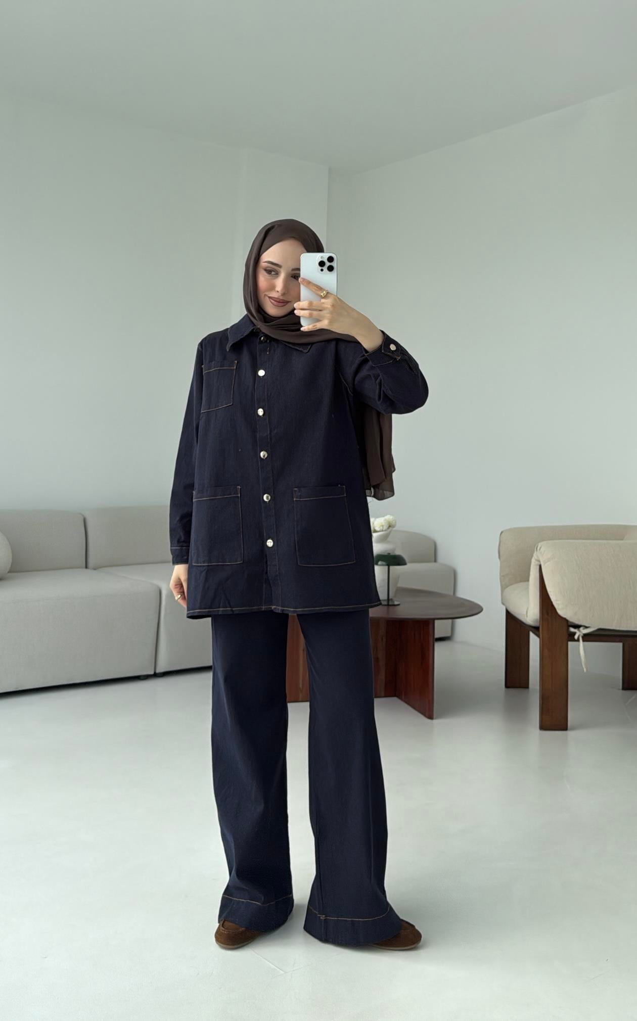 Likralı Denim Takım