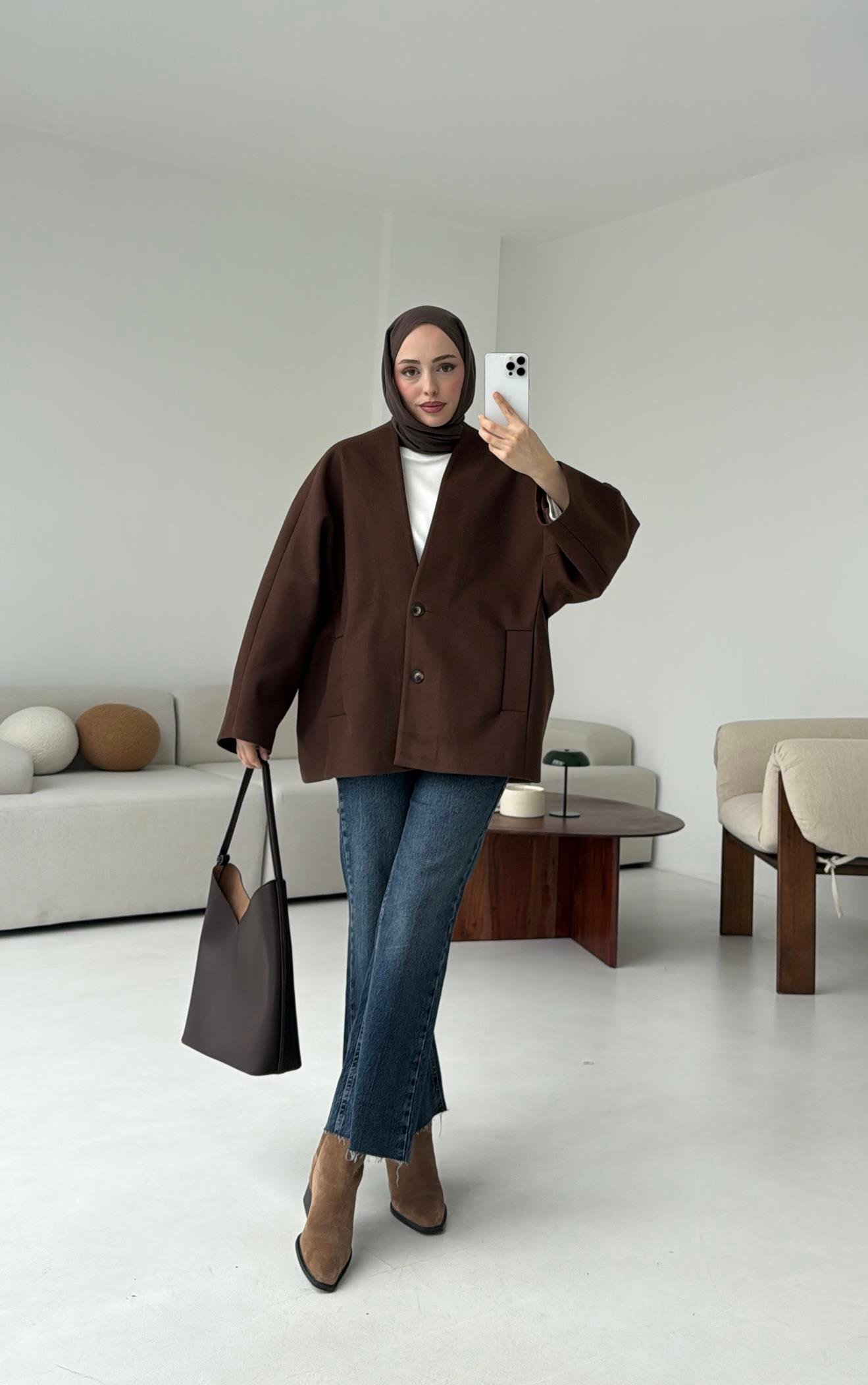 Soft Oversize Kaşe Kaban Kahve