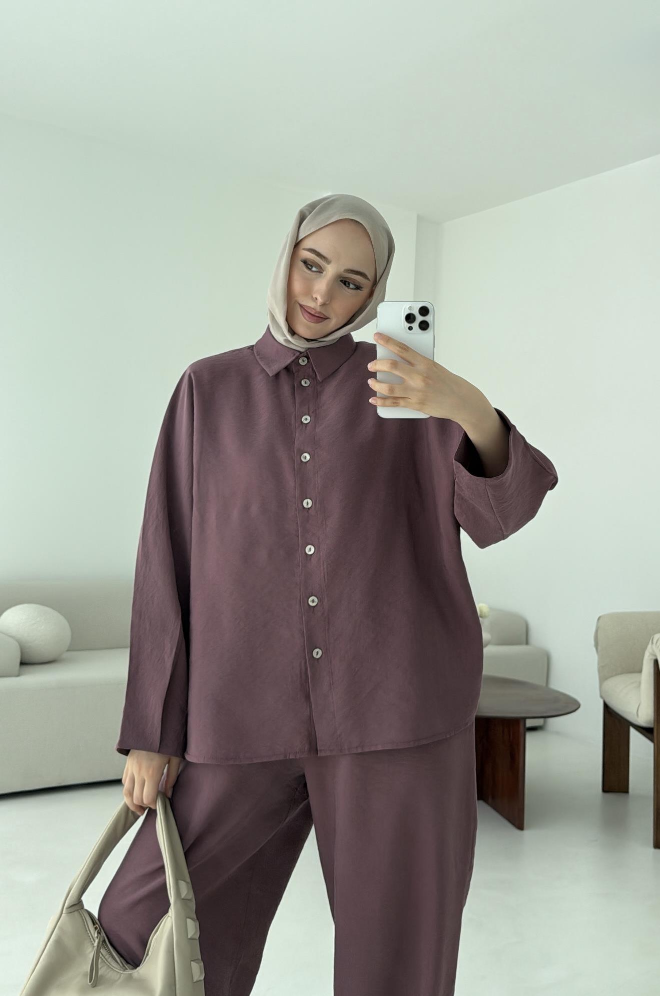 Pens Detay Tencel Takım Mürdüm