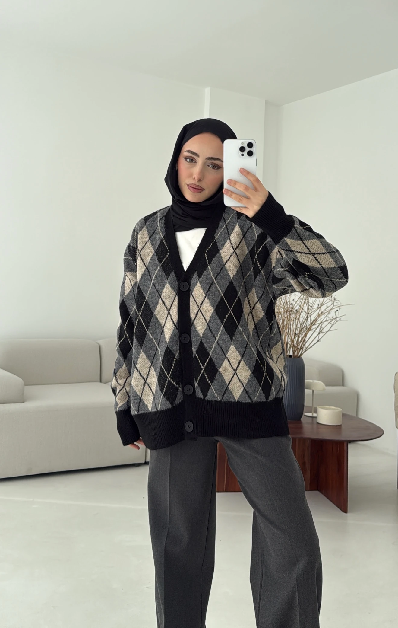 Baklava Jakarlı Hırka Siyah