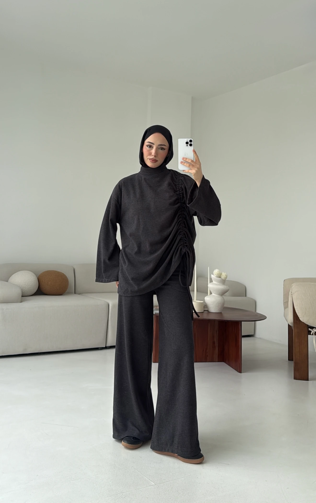 Bluzu Yandan Biyeli Takım Koyu Gri