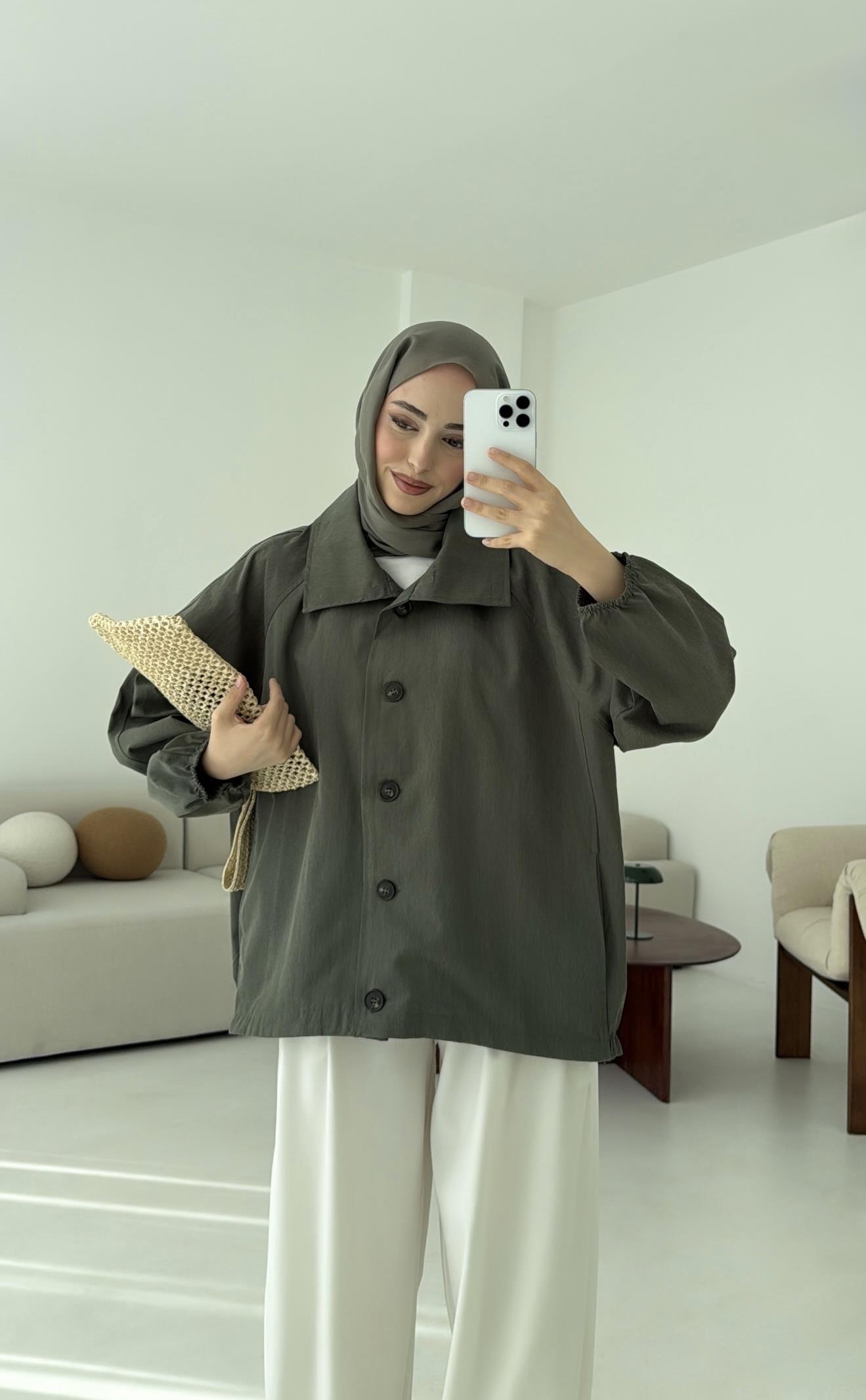 Dik Yaka Bomber Trençkot Haki