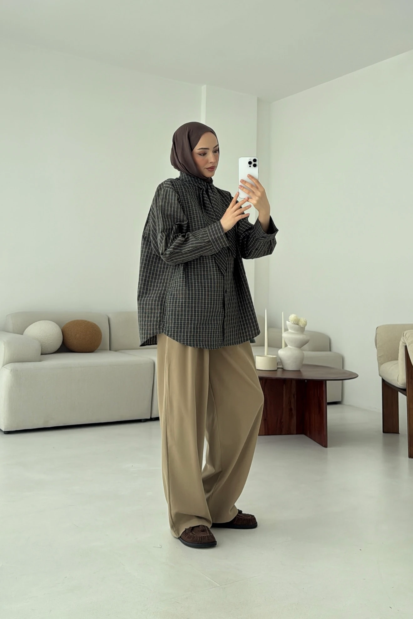 Fular Detay Ekose Gömlek Yeşil