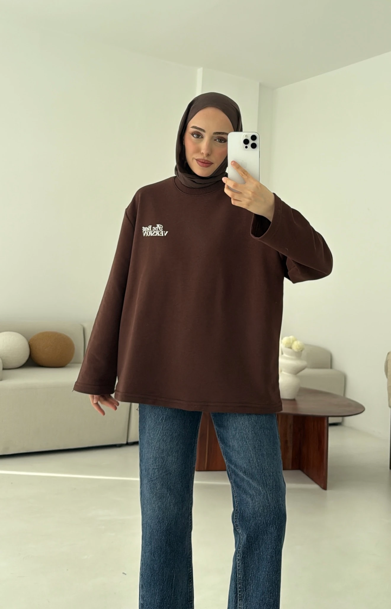 Version Baskılı Sweatshirt Kahve 
