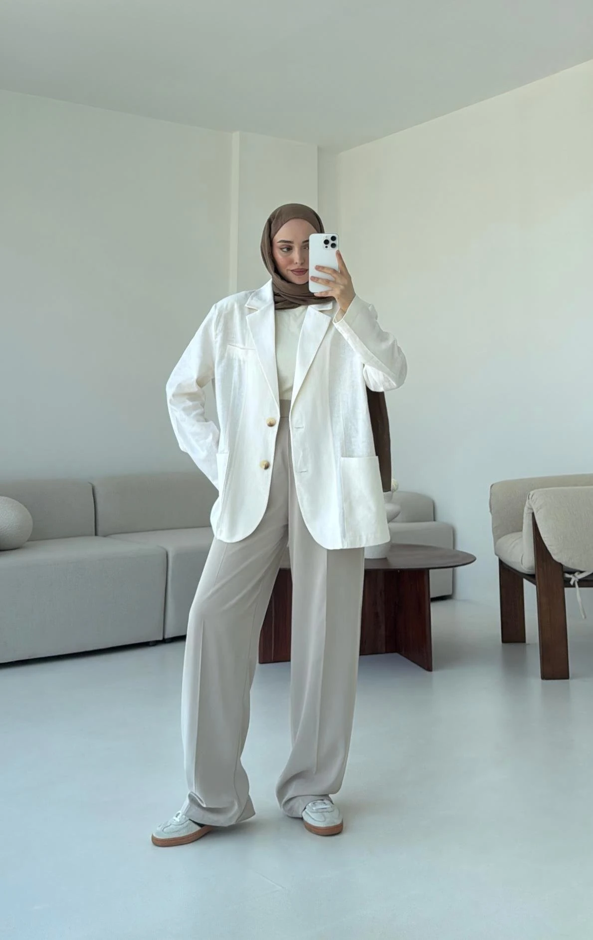 Keten Cepli Ceket Beyaz