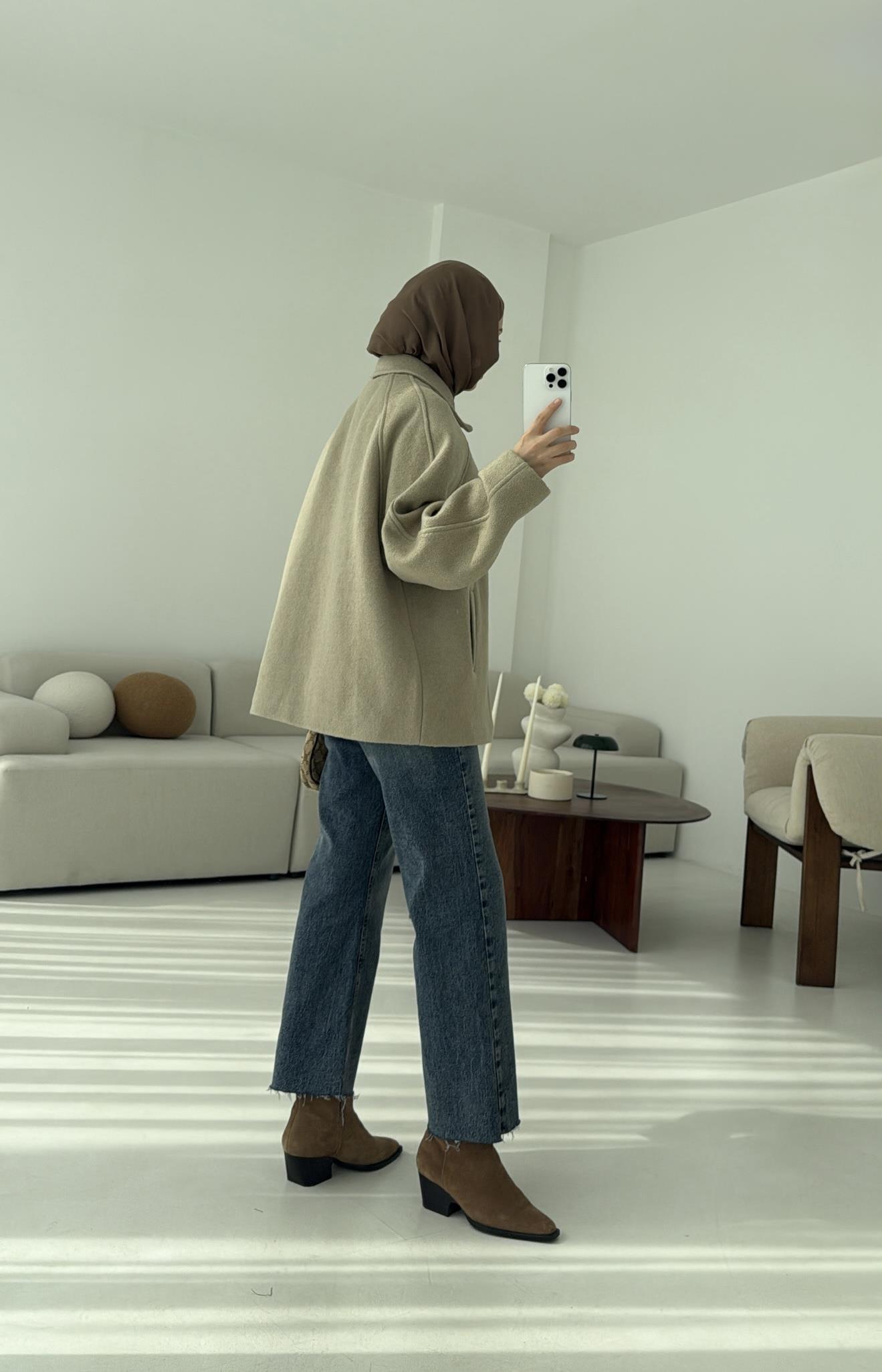 Fermuarlı Premıum Kece Ceket Küf Yeşili