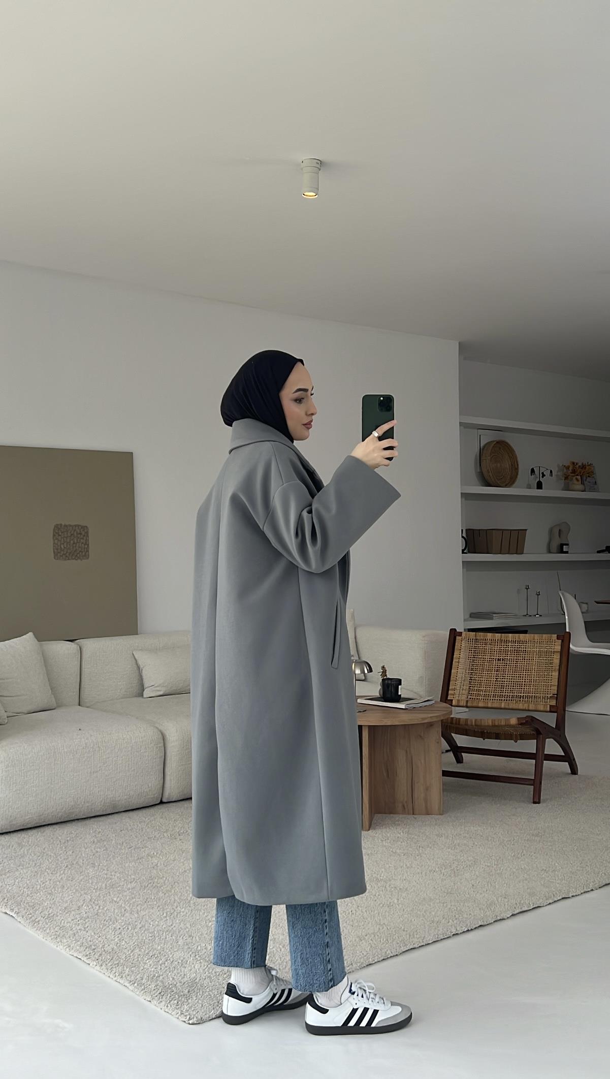 Premium Kaşe Kaban Gri
