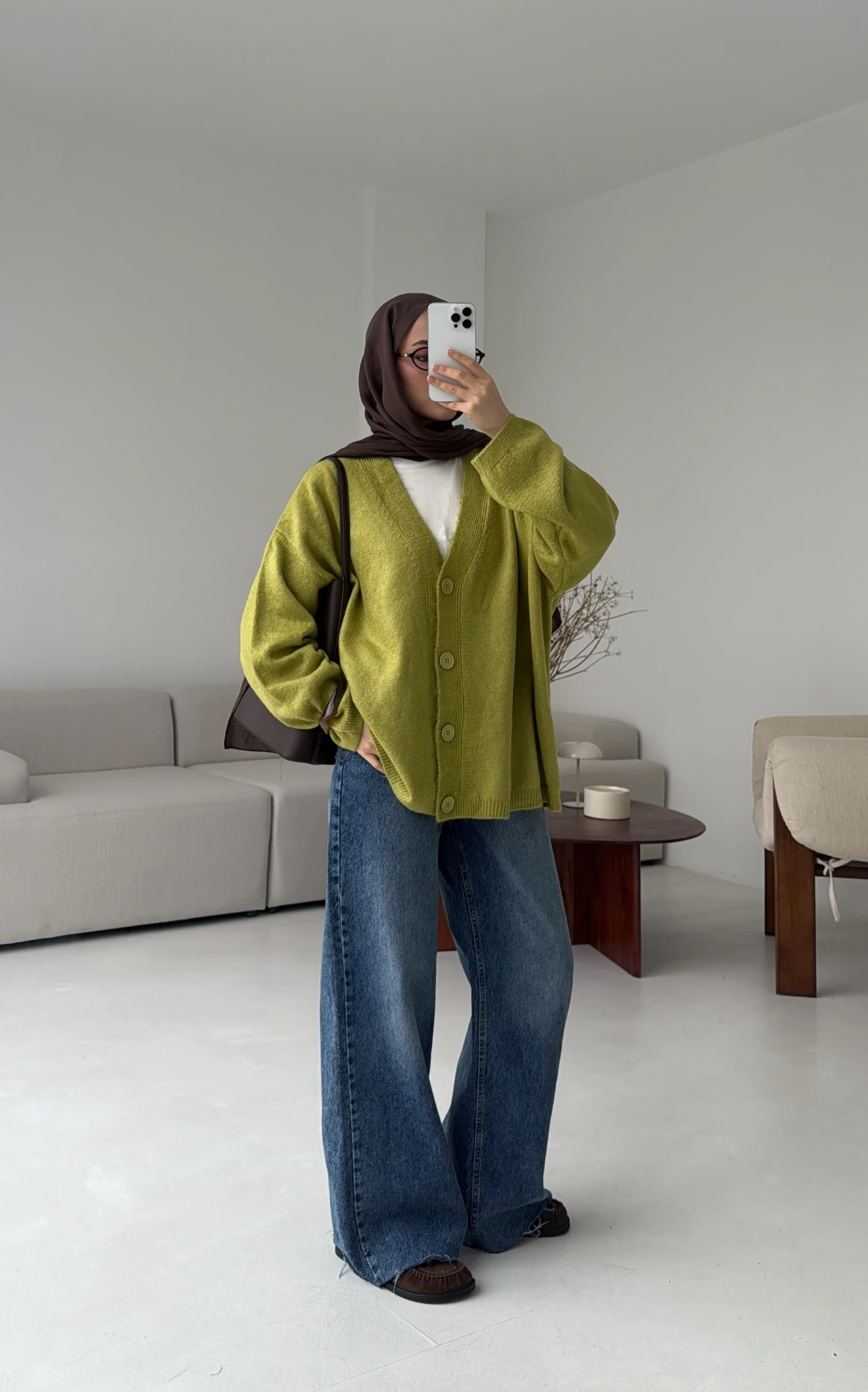 Oversize Yünlü Kazak Yağ Yeşili