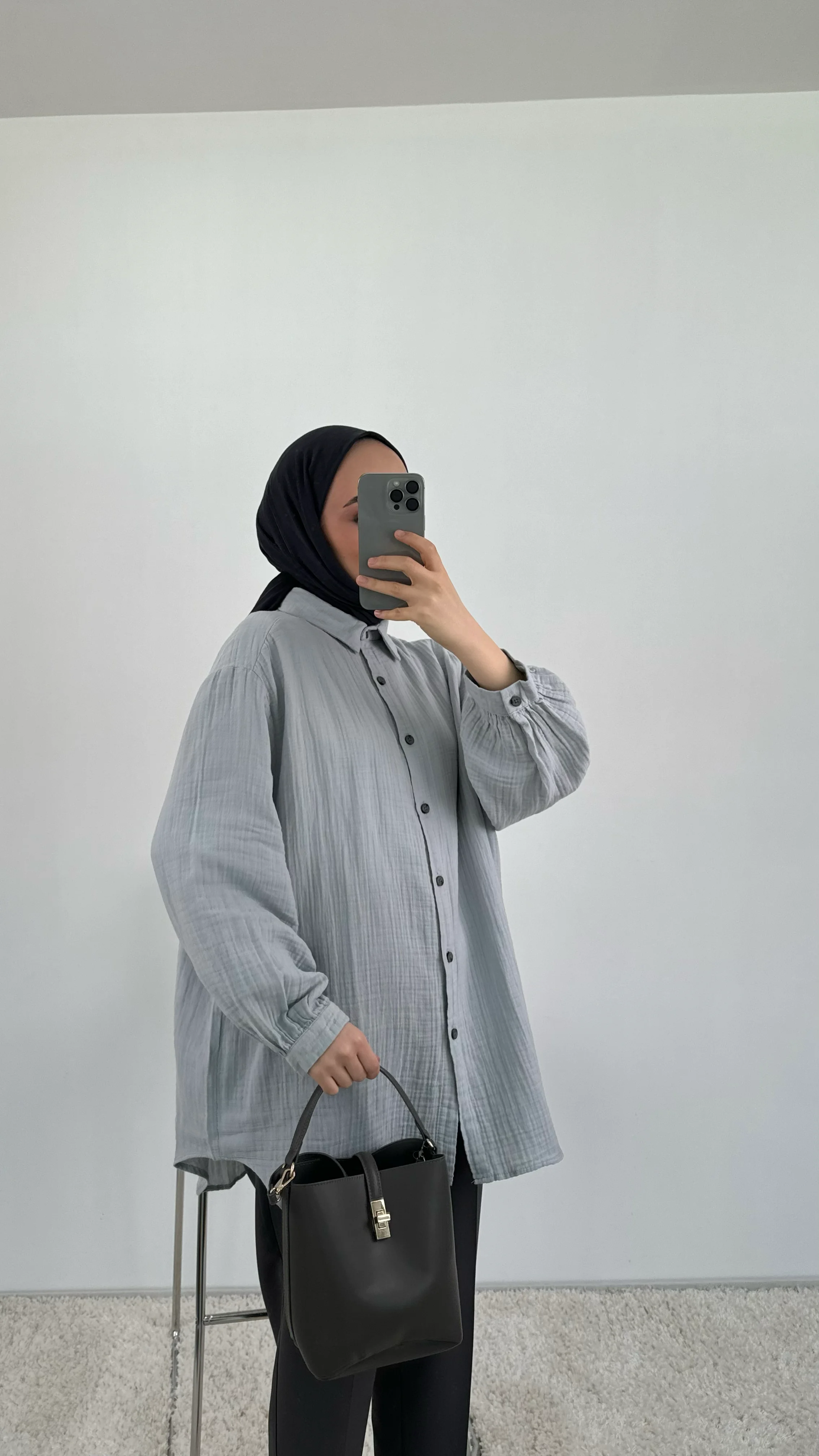 Oversize Müslin Gömlek Gri