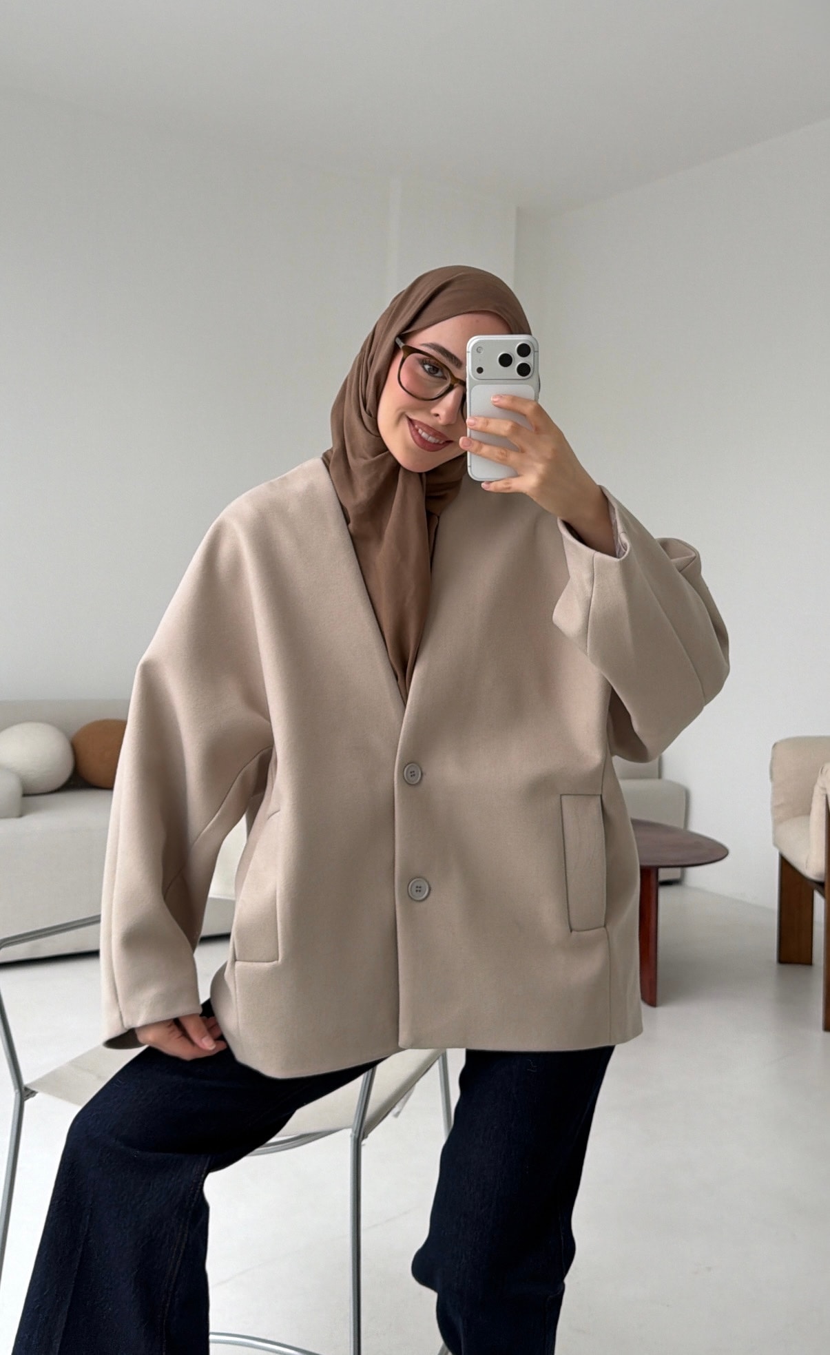 Soft Oversize Kaşe Kaban Taş