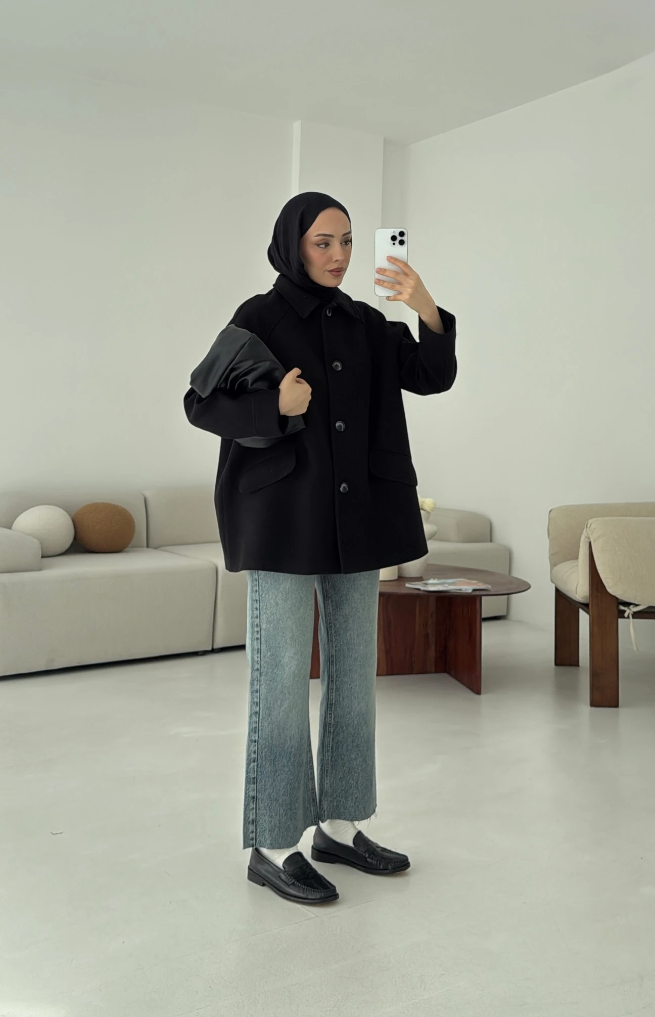 Ön Düğmeli Kaban Siyah