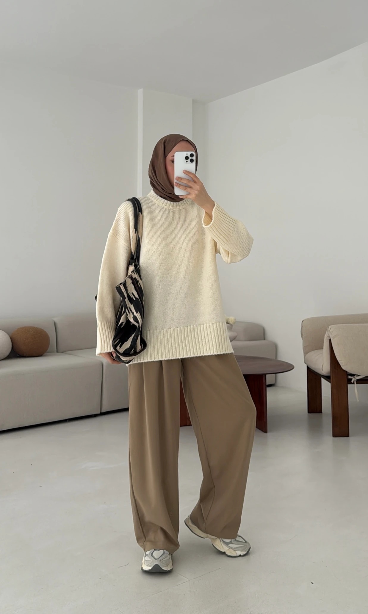 Çift Kat Triko Kazak Krem