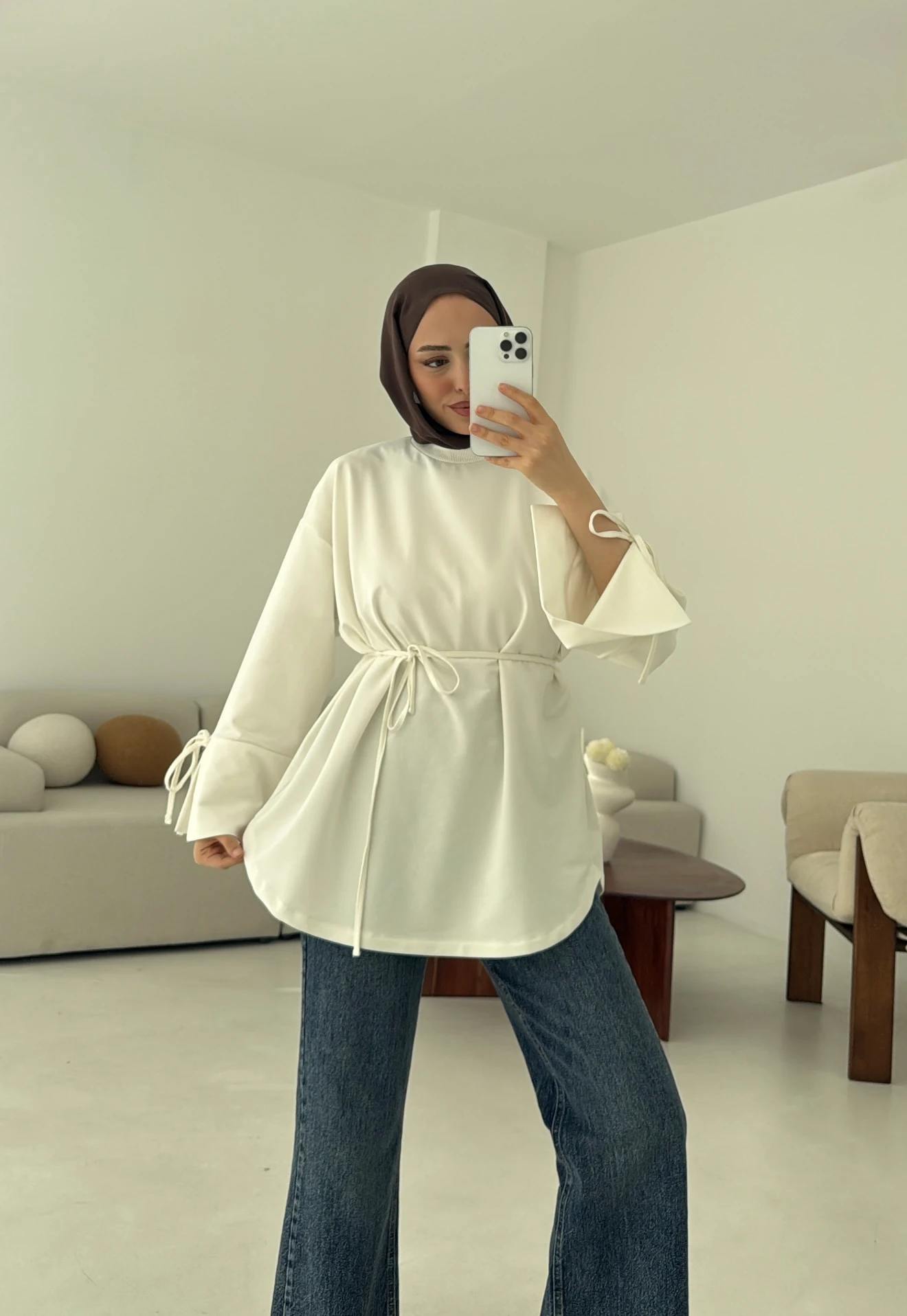 Manşeti Yırtmaçlı Sweat Ekru Antrasit