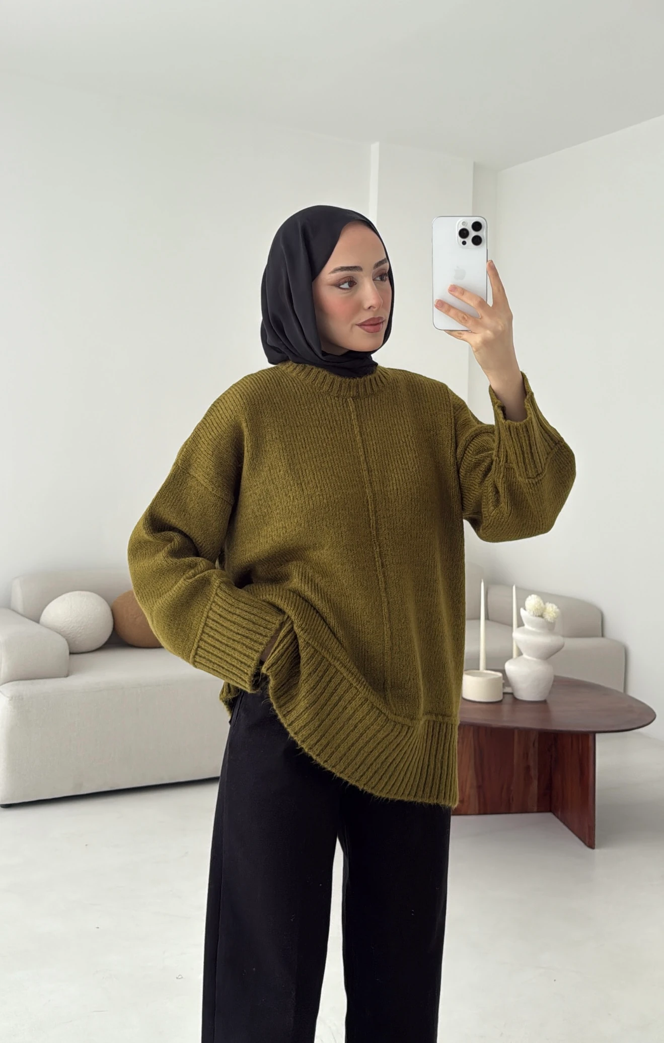 Kalın Manşet Kazak Zeytin Yeşili