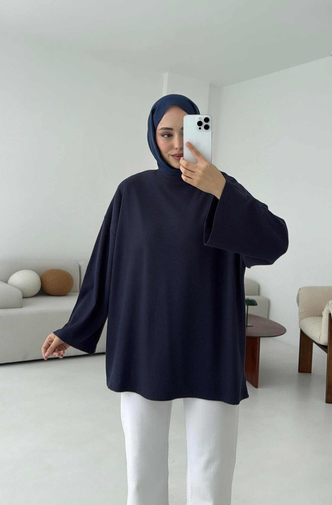 Biyeli Kaşkorse Tunik Lacivert