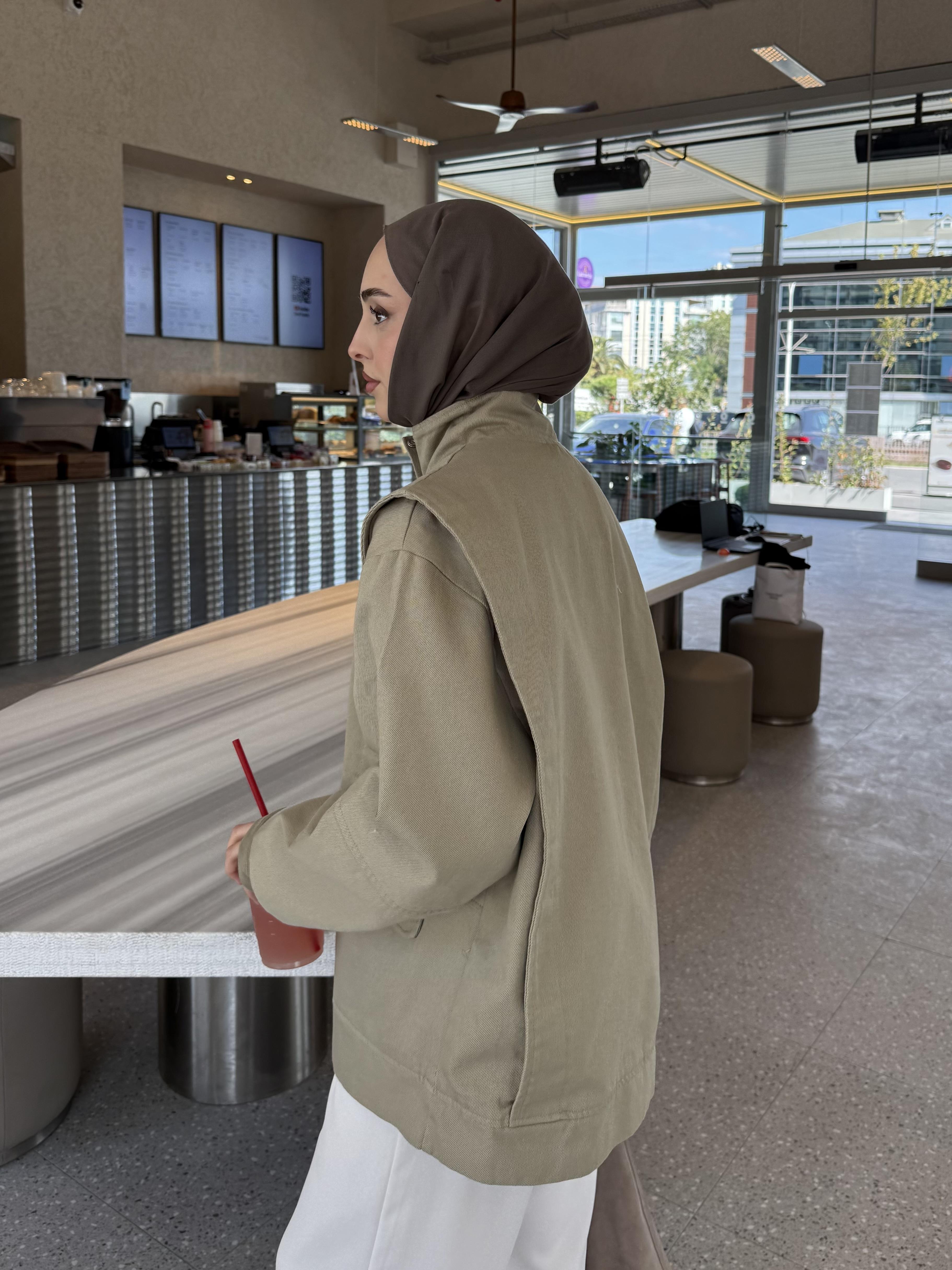 Premium Gabardin Tasarım Ceket Haki