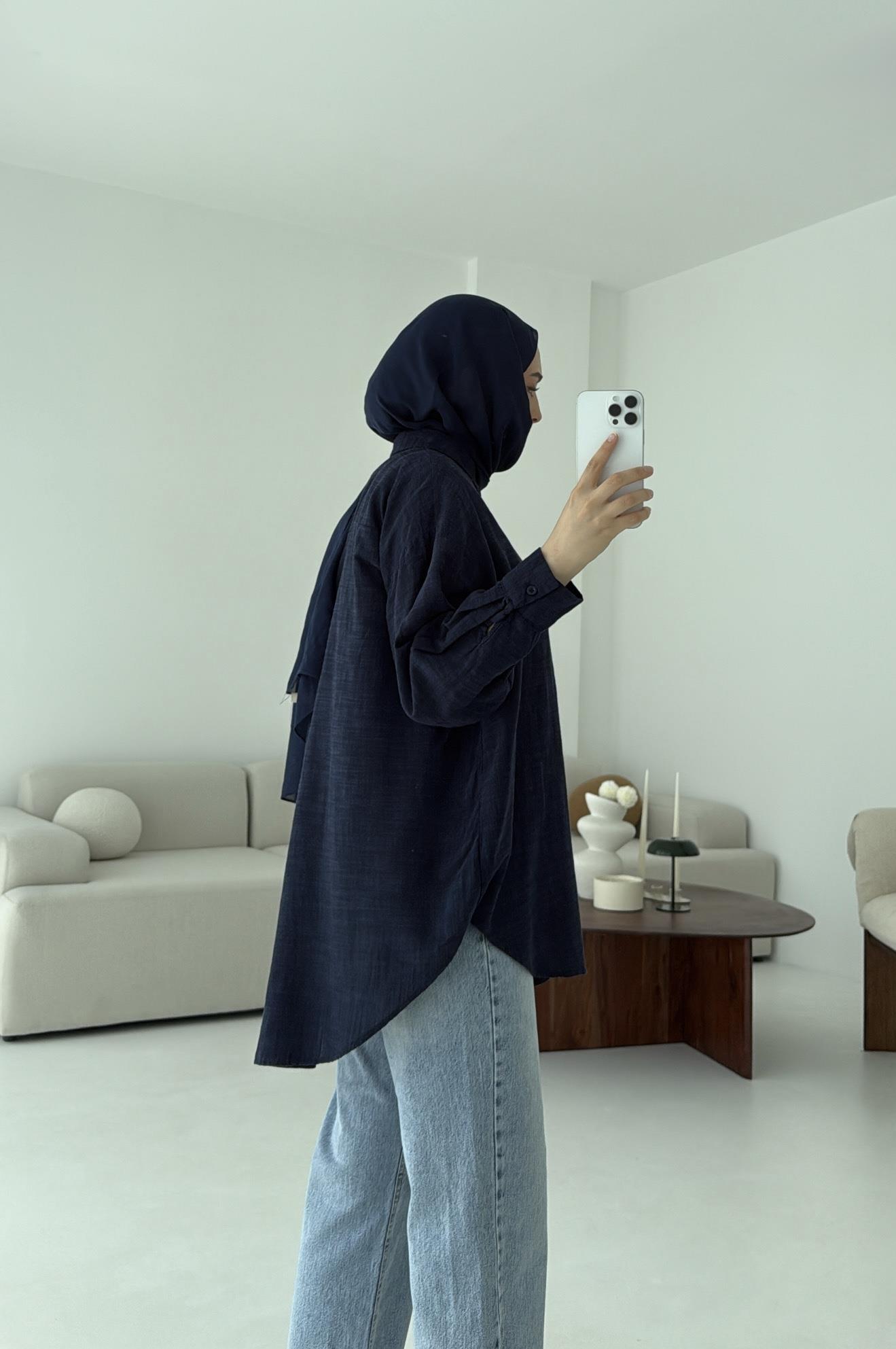 Lacivert Keten Gömlek