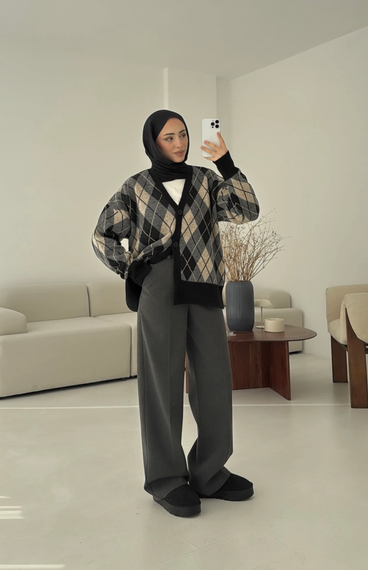 Baklava Jakarlı Hırka Siyah