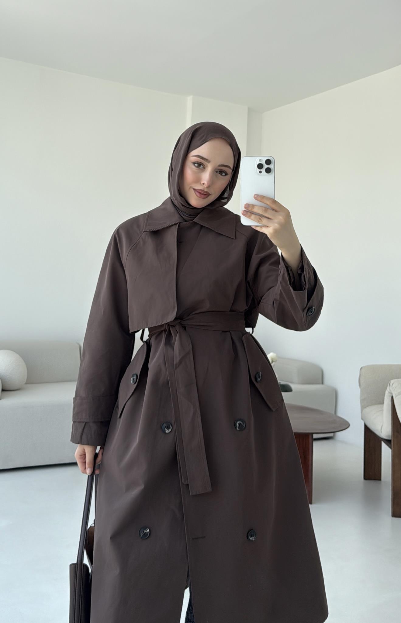 Kuşaklı Premium Trençkot Kahve