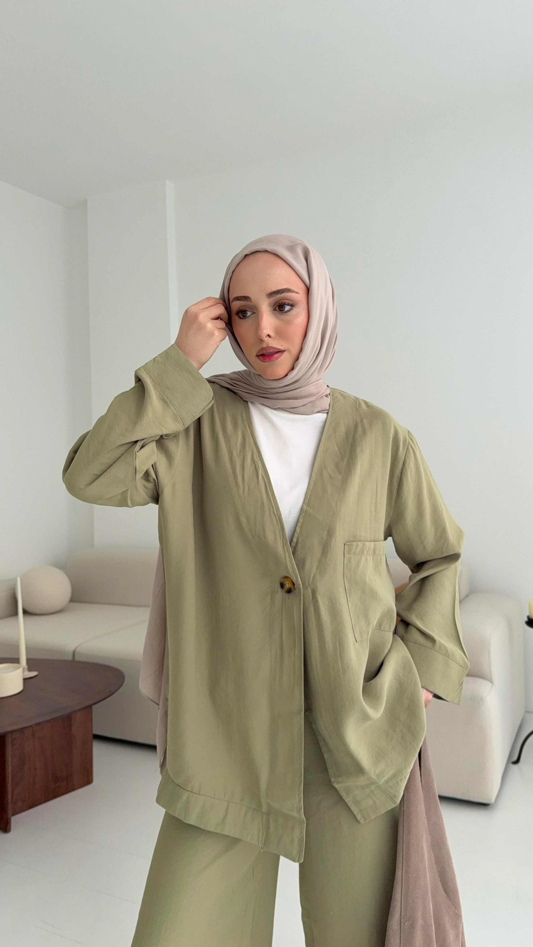 Tek Düğme Cepli Takım Açık Haki