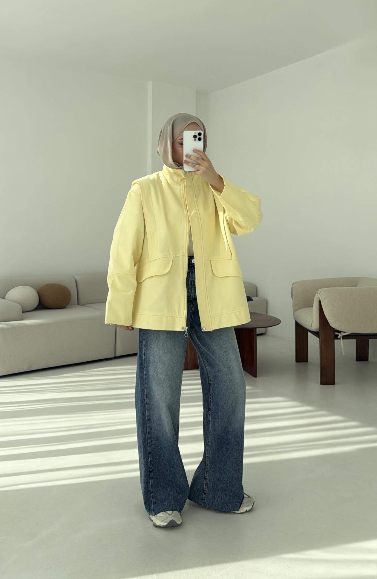 Premium Gabardin Tasarım Ceket  Sarı