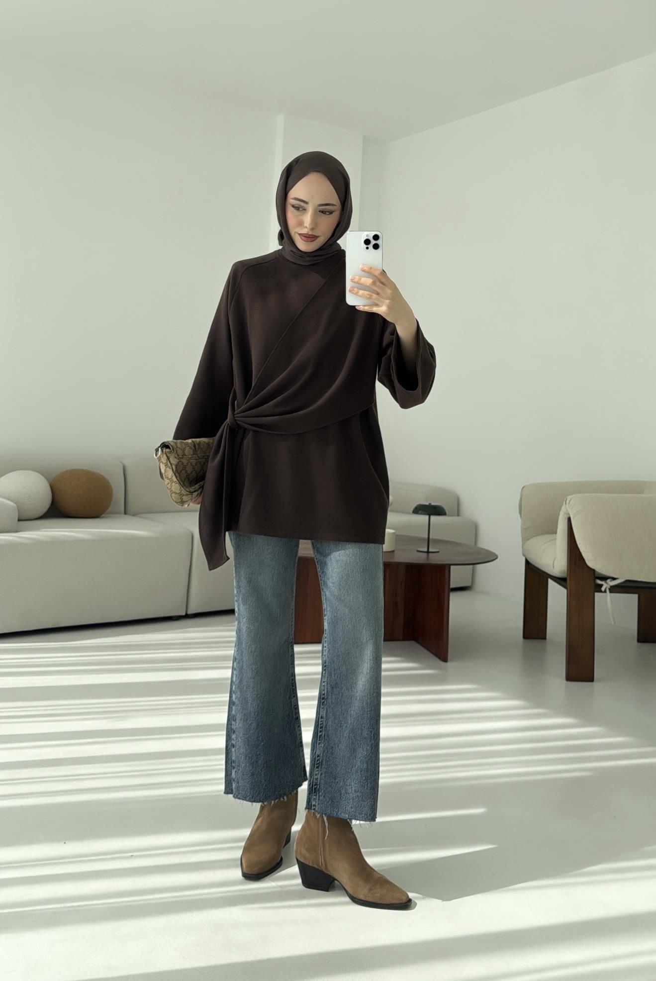 Yandan Şallı Tunik Kahve