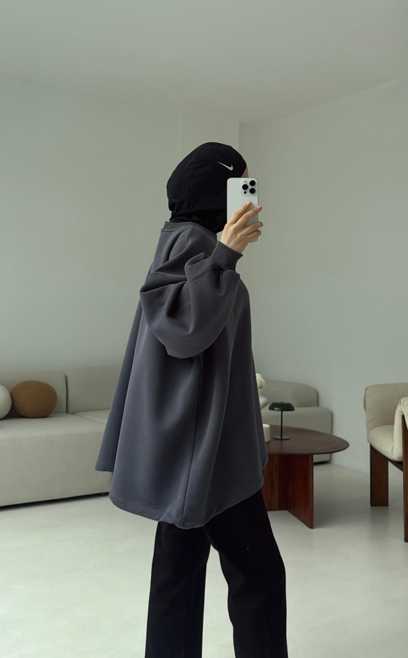 Oversize Şardonlu Sweatshirt Antrasit