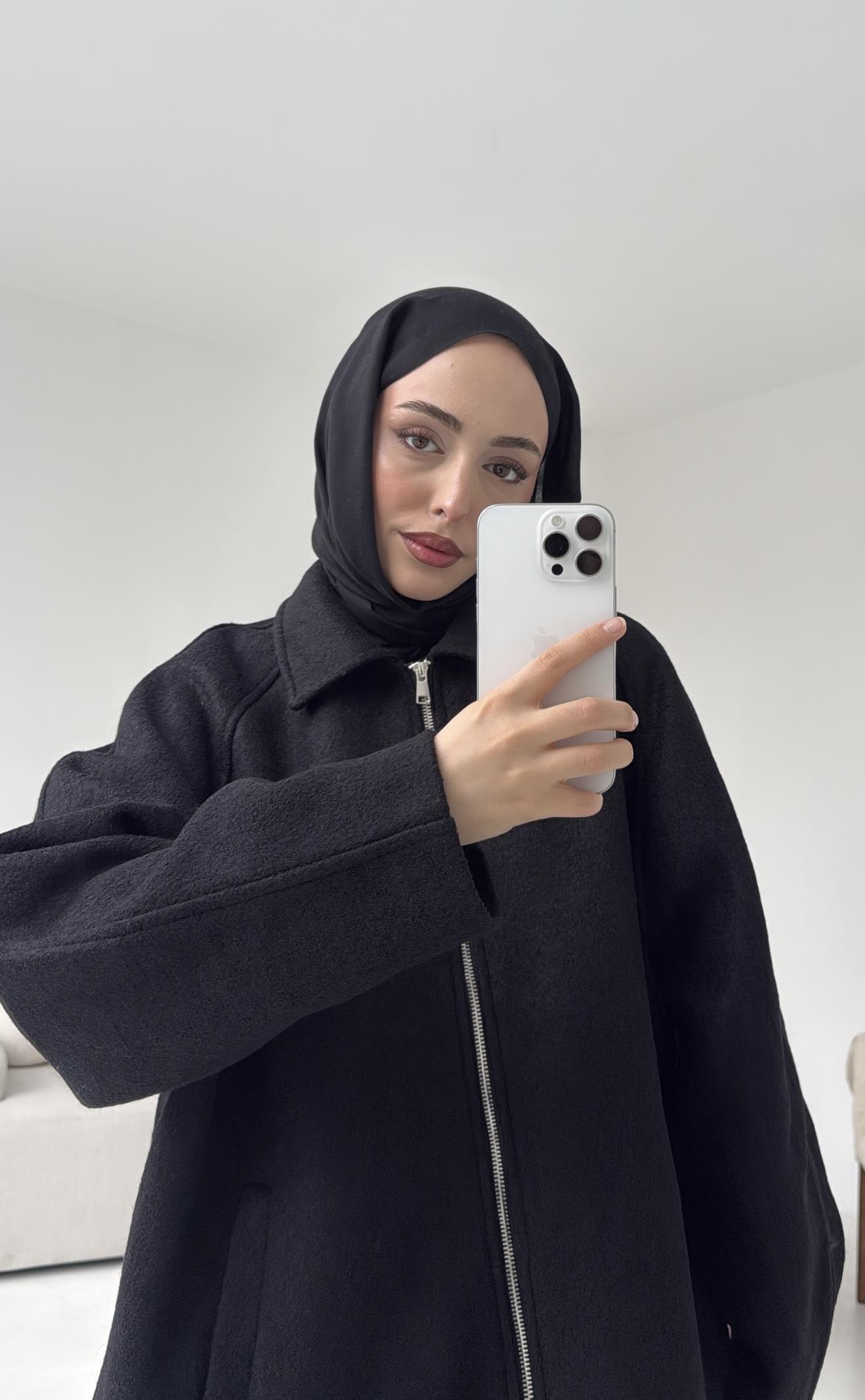 Fermuarlı Premıum Kece Ceket Siyah