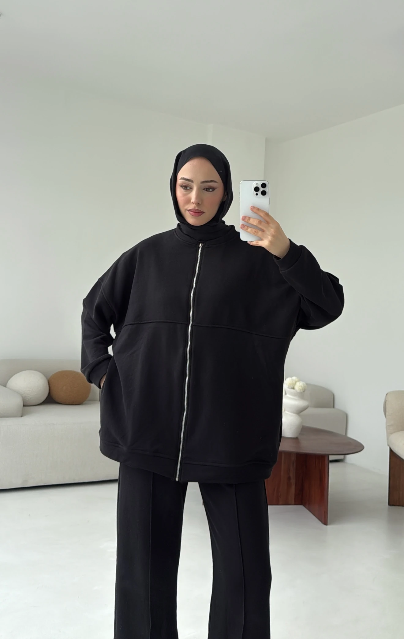 Fermuarlı 3 İplik Takım Siyah