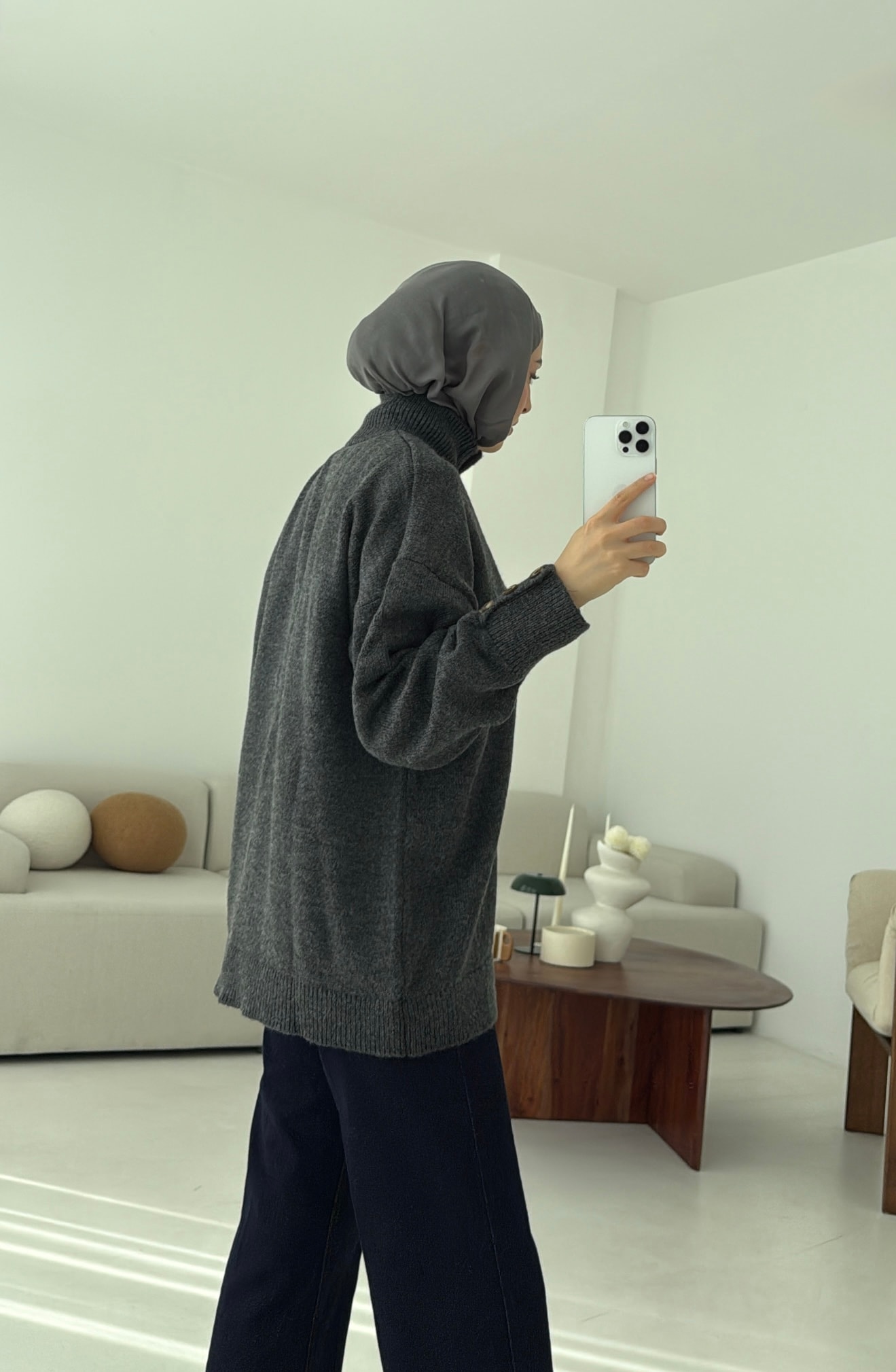 Kolları Düğme Detay Triko Kazak Antrasit